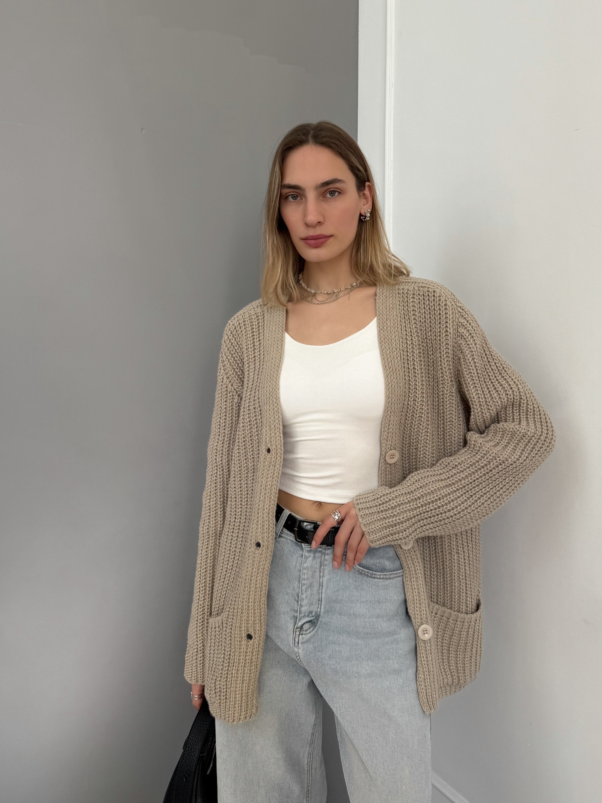 Кардиган Zara 90128 два кармана крупная вязка