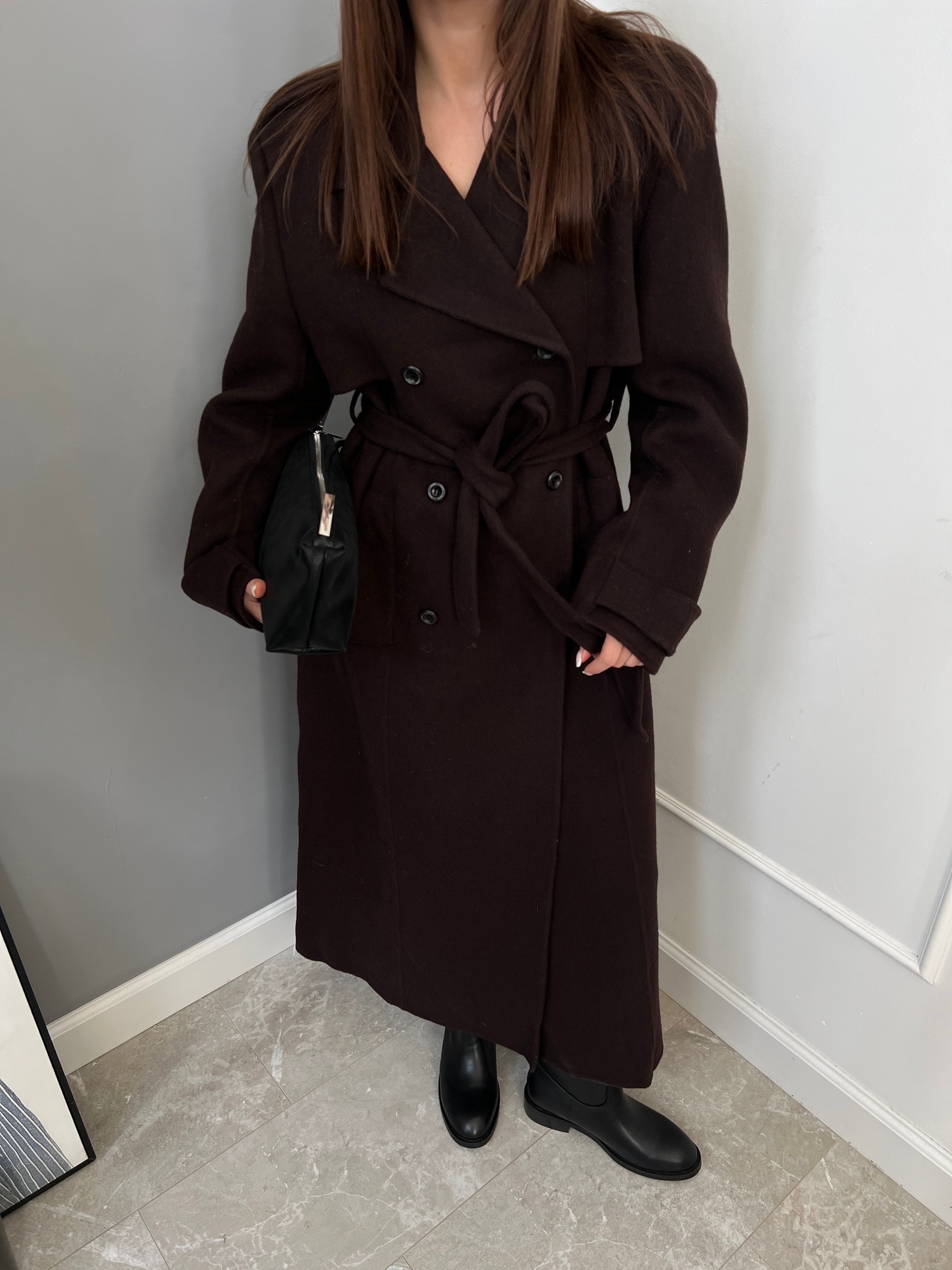 Пальто декор ремешки шерсть