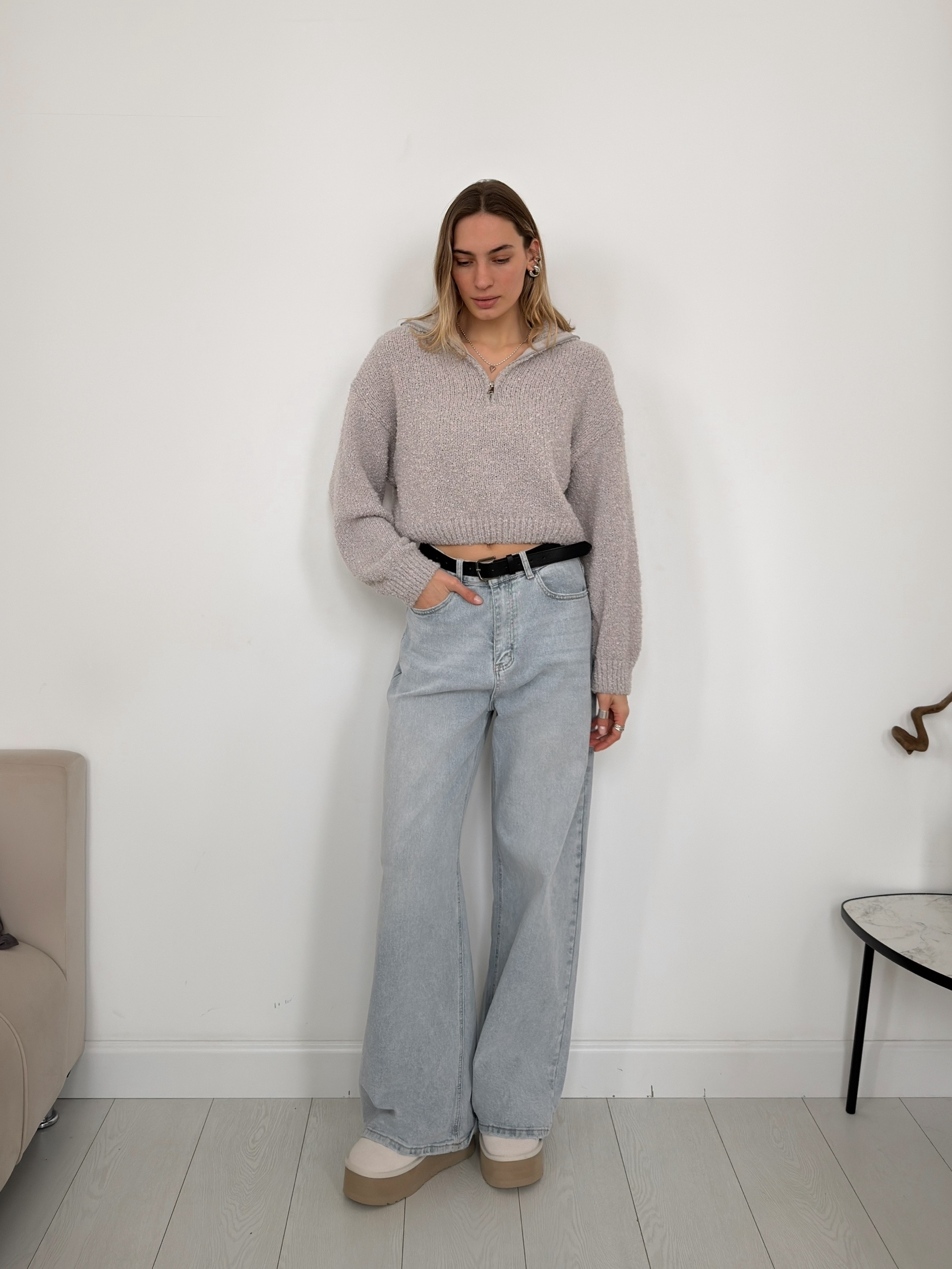 Джемпер Korea F1090 поло на молнии барашек