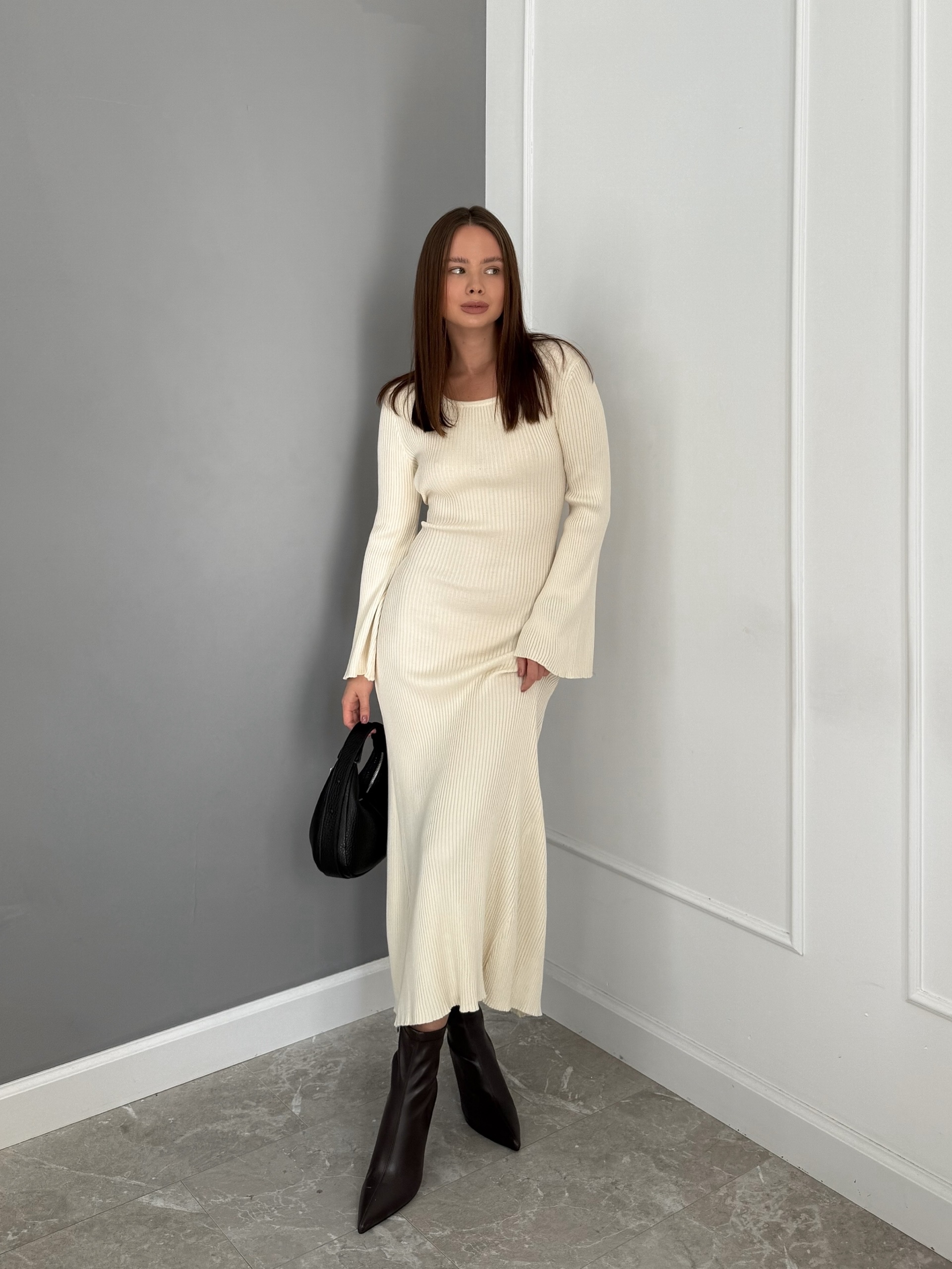 Платье 80043 завязки на талии в рубчик