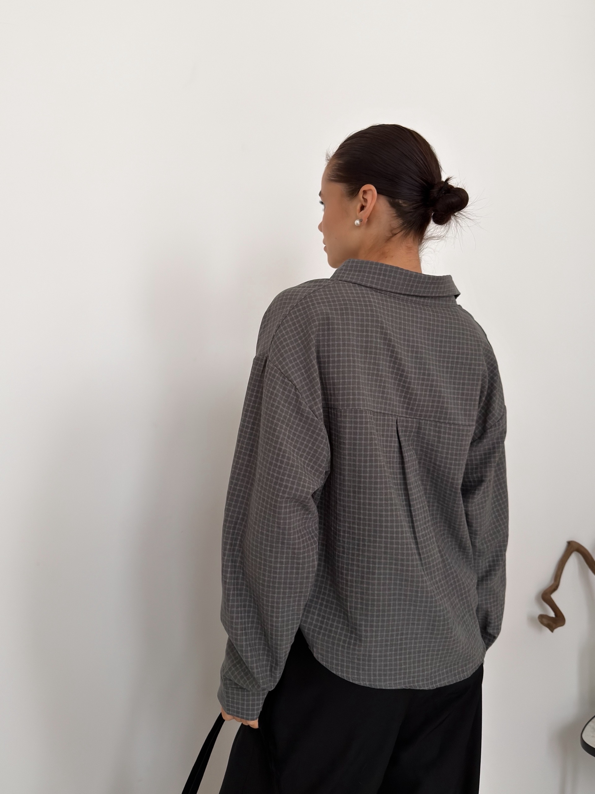 Рубашка Fashion 8985 в клетку+майка+цепочка