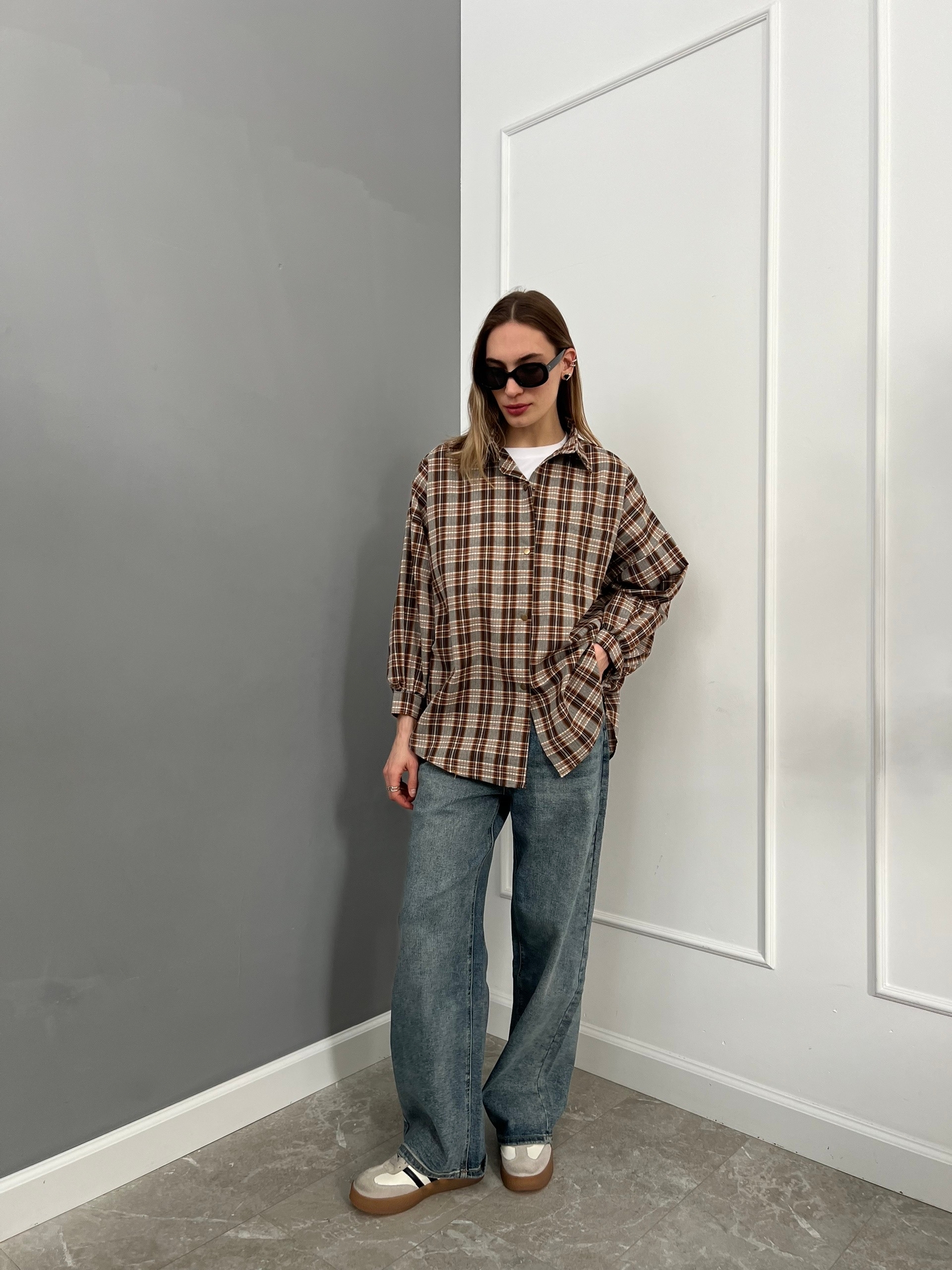 Рубашка LanLan 9227 клетка кармашек на груди