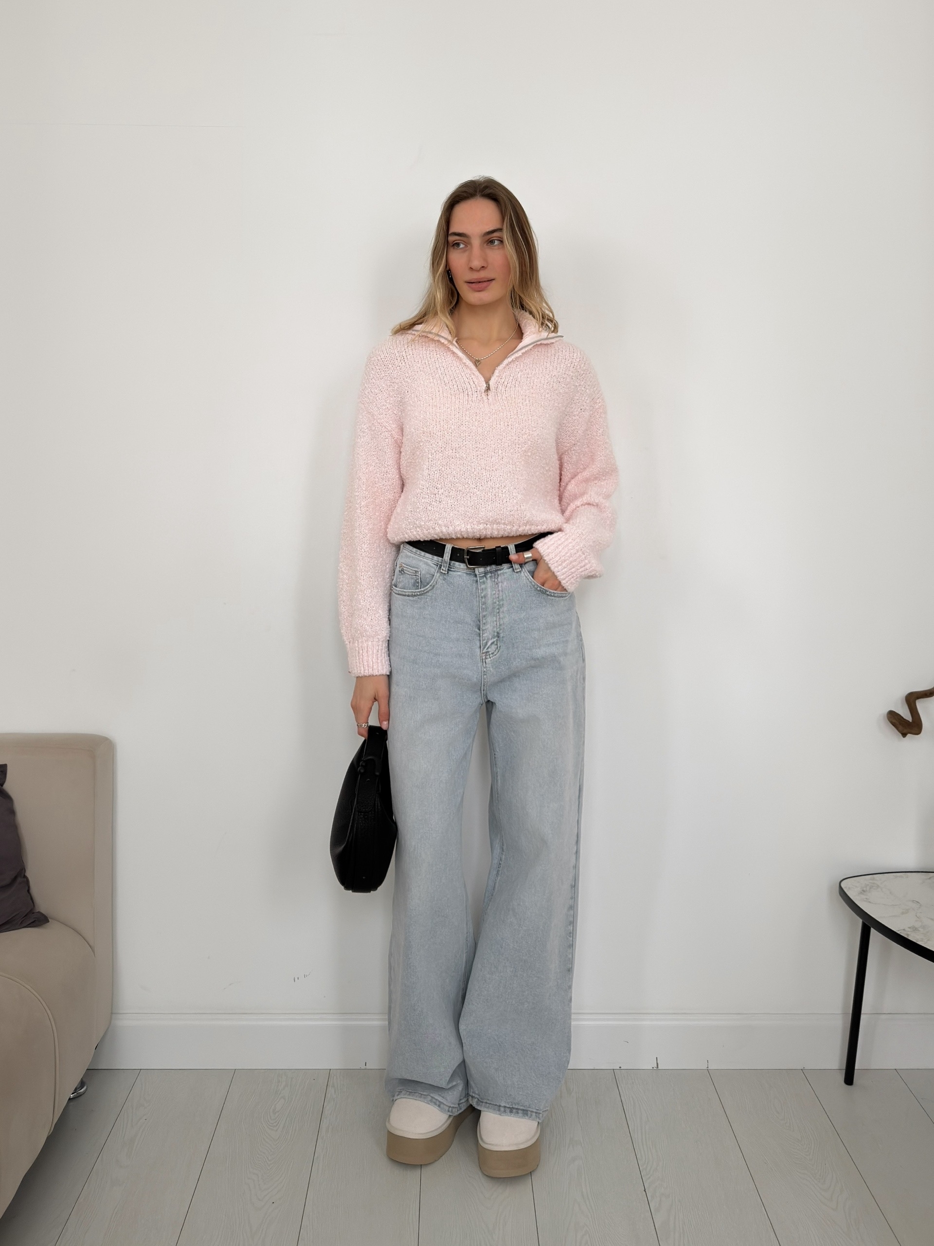 Джемпер Korea F1090 поло на молнии барашек