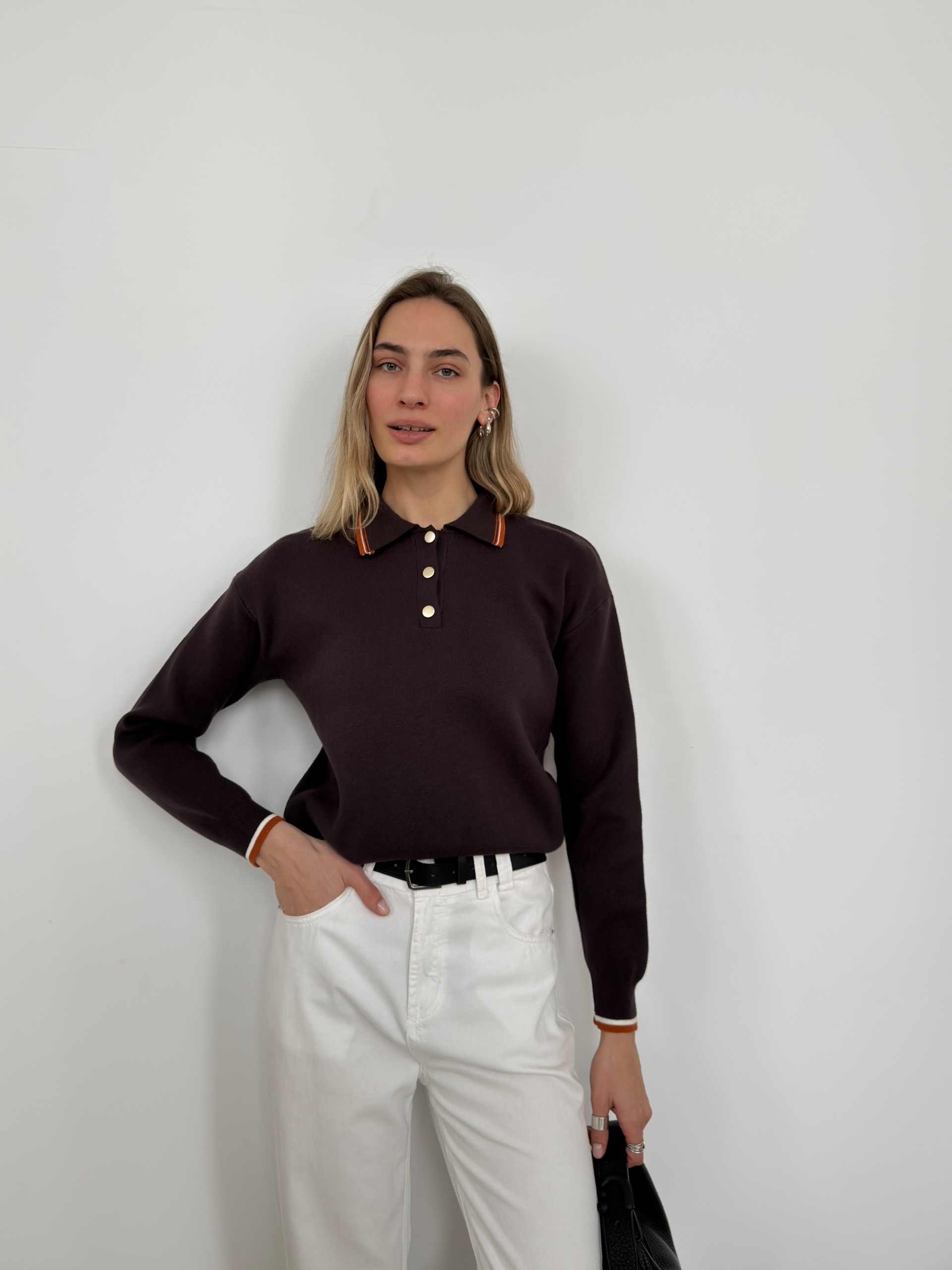 Джемпер Korea S2628 поло золотые пуговки