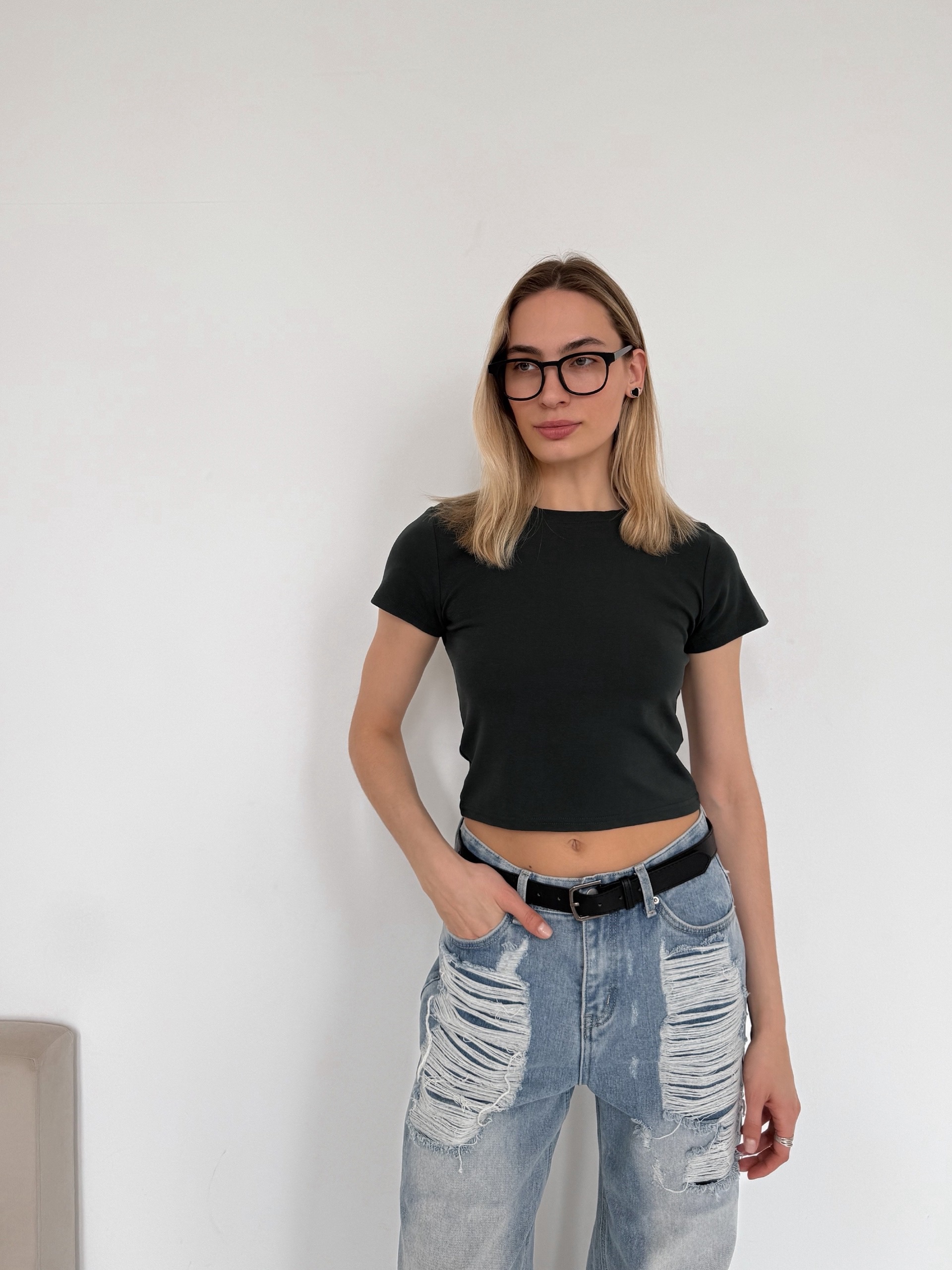 Футболка Korea 695 однотон короткая