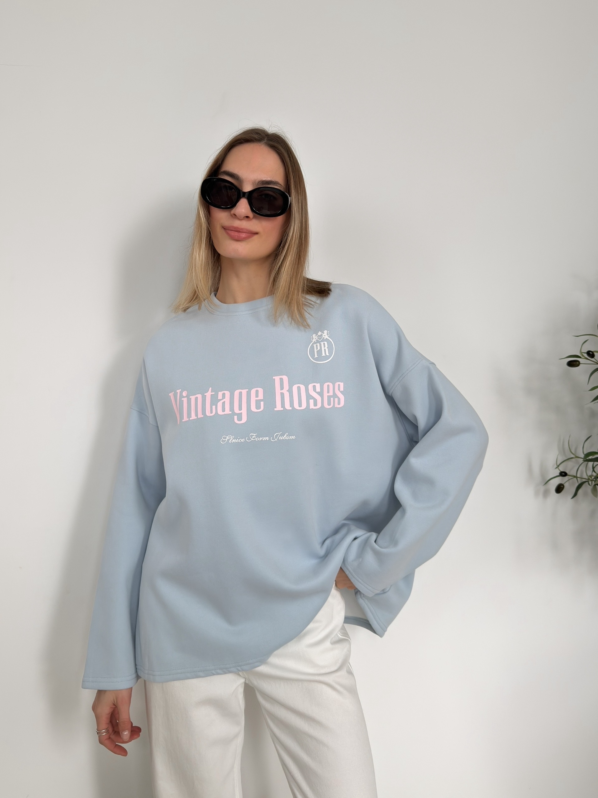 Свитшот W9510 Wintage Roses оверсайз флис