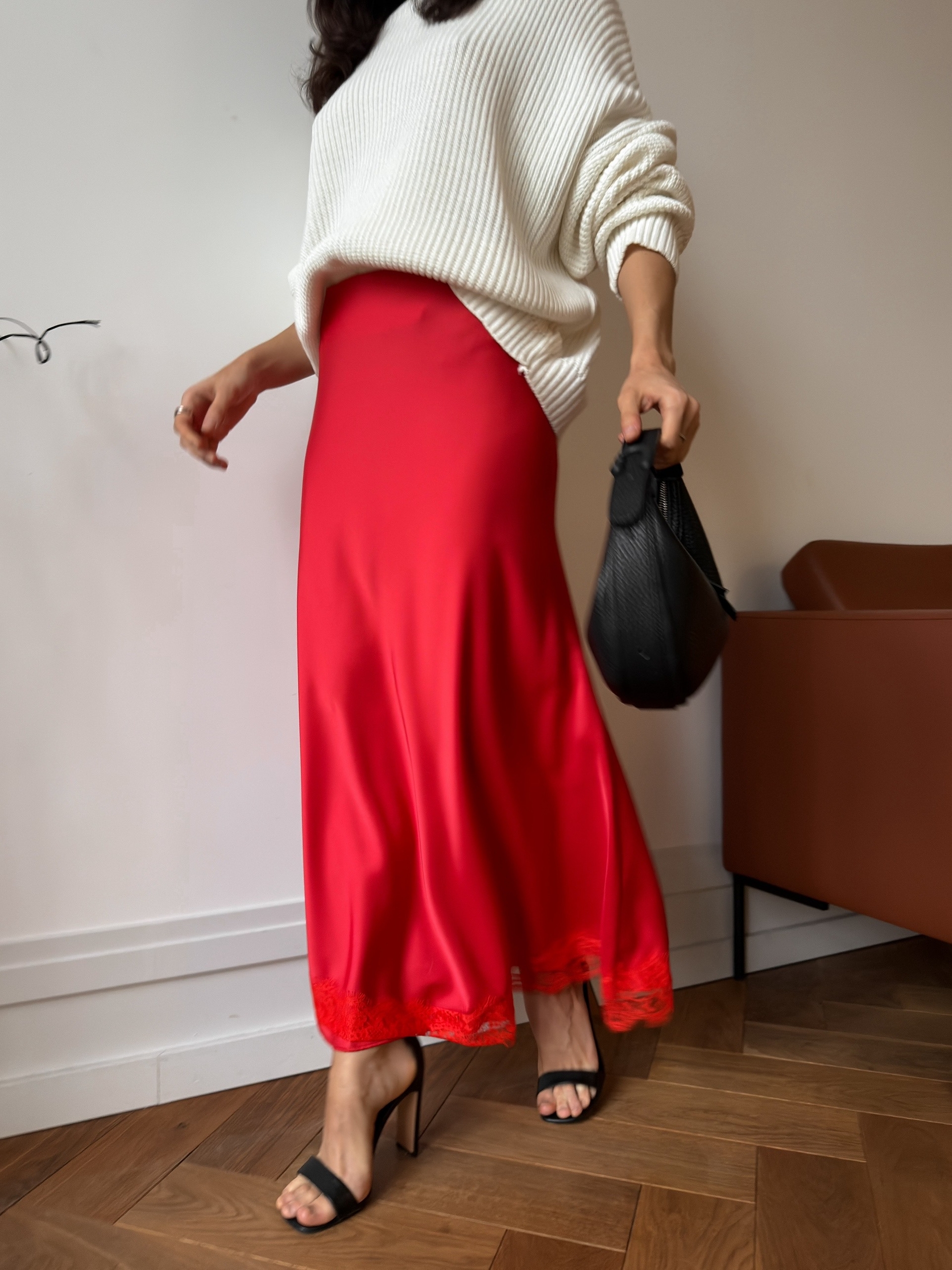 Юбка AZIZA 0181 атлас кружево+резинка