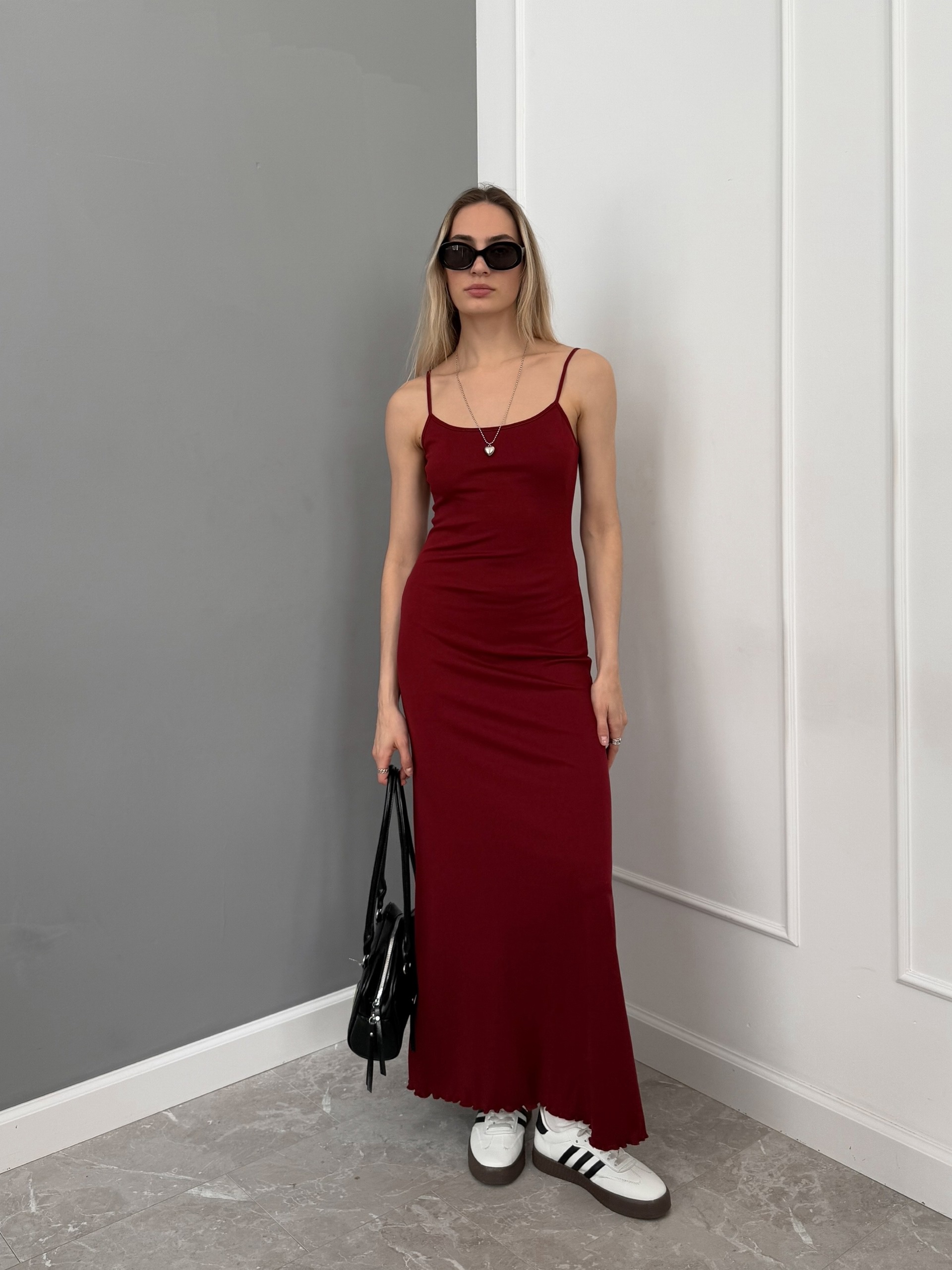 Платье SS 183 трикотаж макси на тонких лямках волнистый край