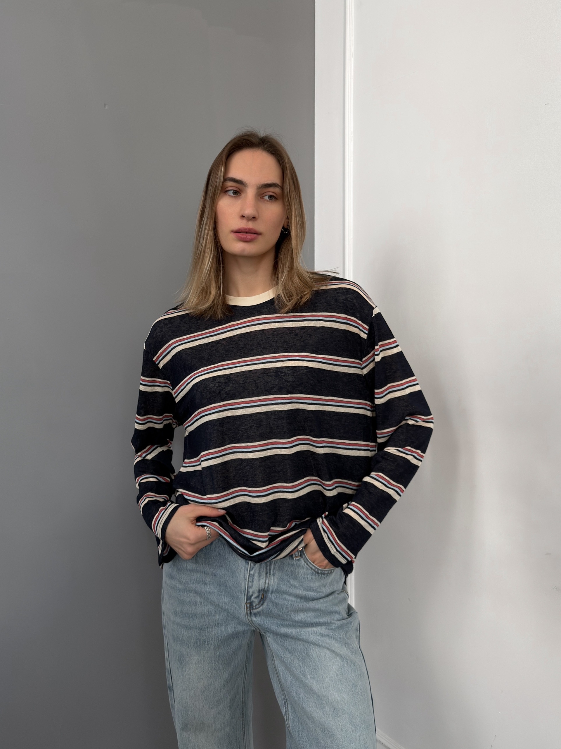 Лонгслив полоска Golly тонкая вязка