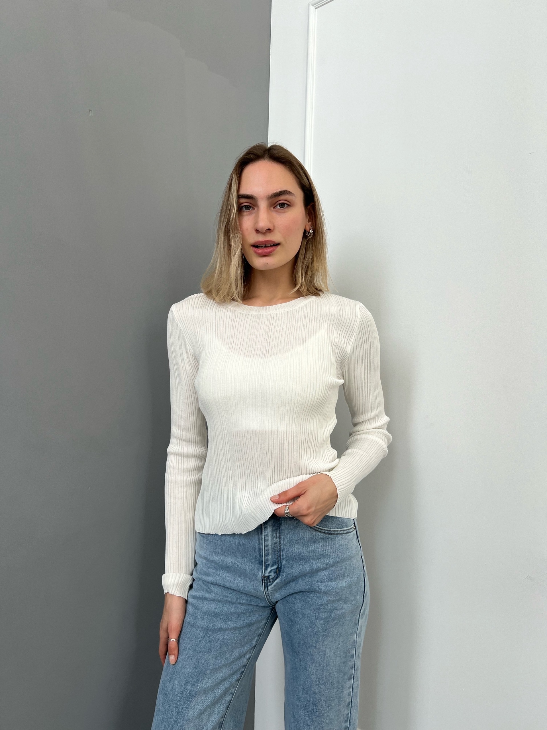 Кофточка 2166 GD1+1 в рубчик круглый ворот