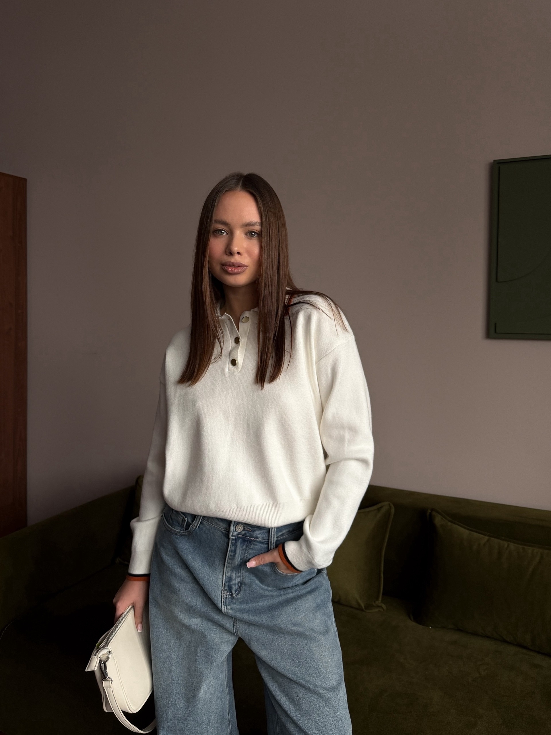 Джемпер Korea S2628 поло золотые пуговки