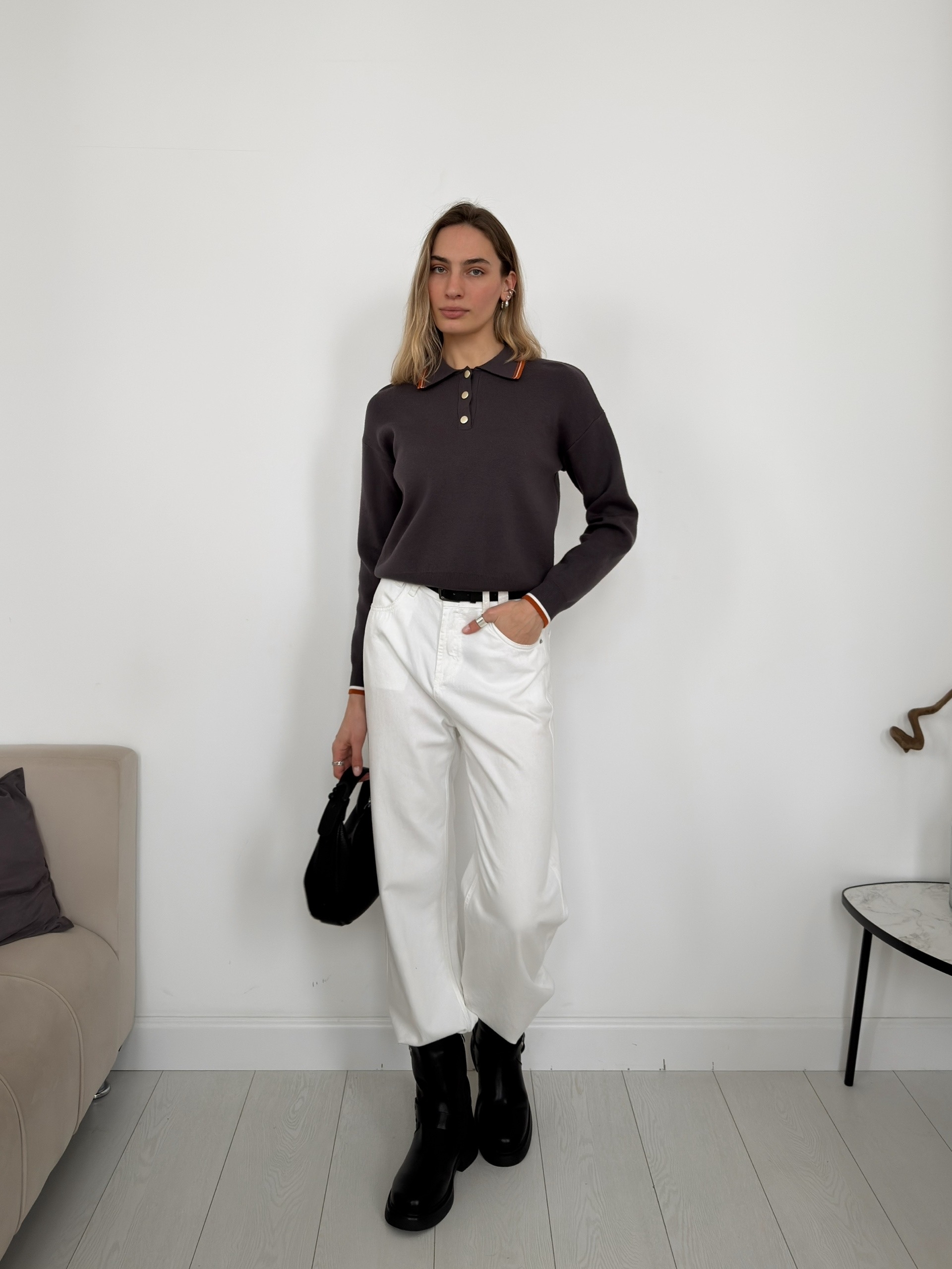 Джемпер Korea S2628 поло золотые пуговки