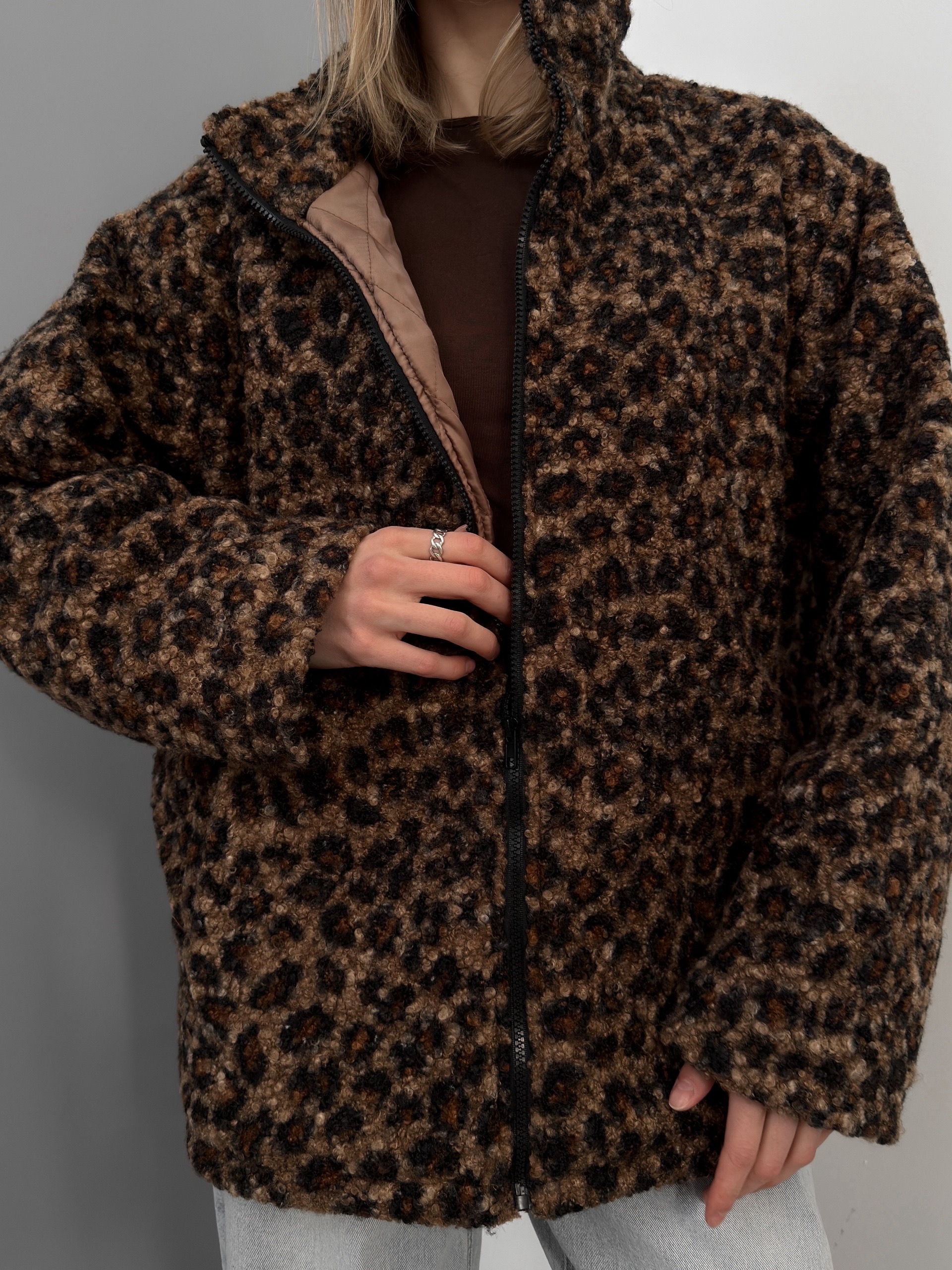 Шубка China 32658 принт лео затяжка внизу