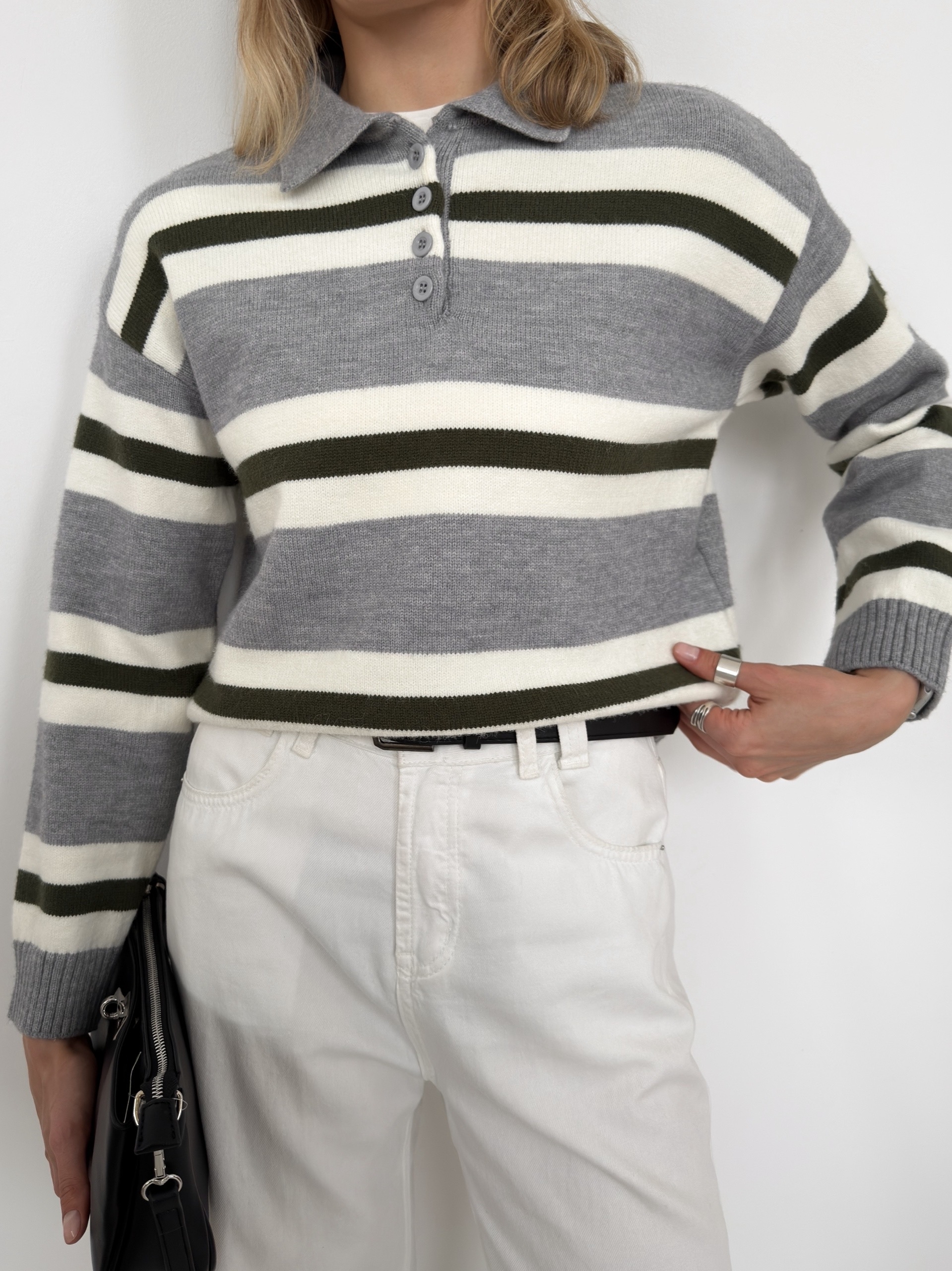 Джемпер F1231 поло в полоску