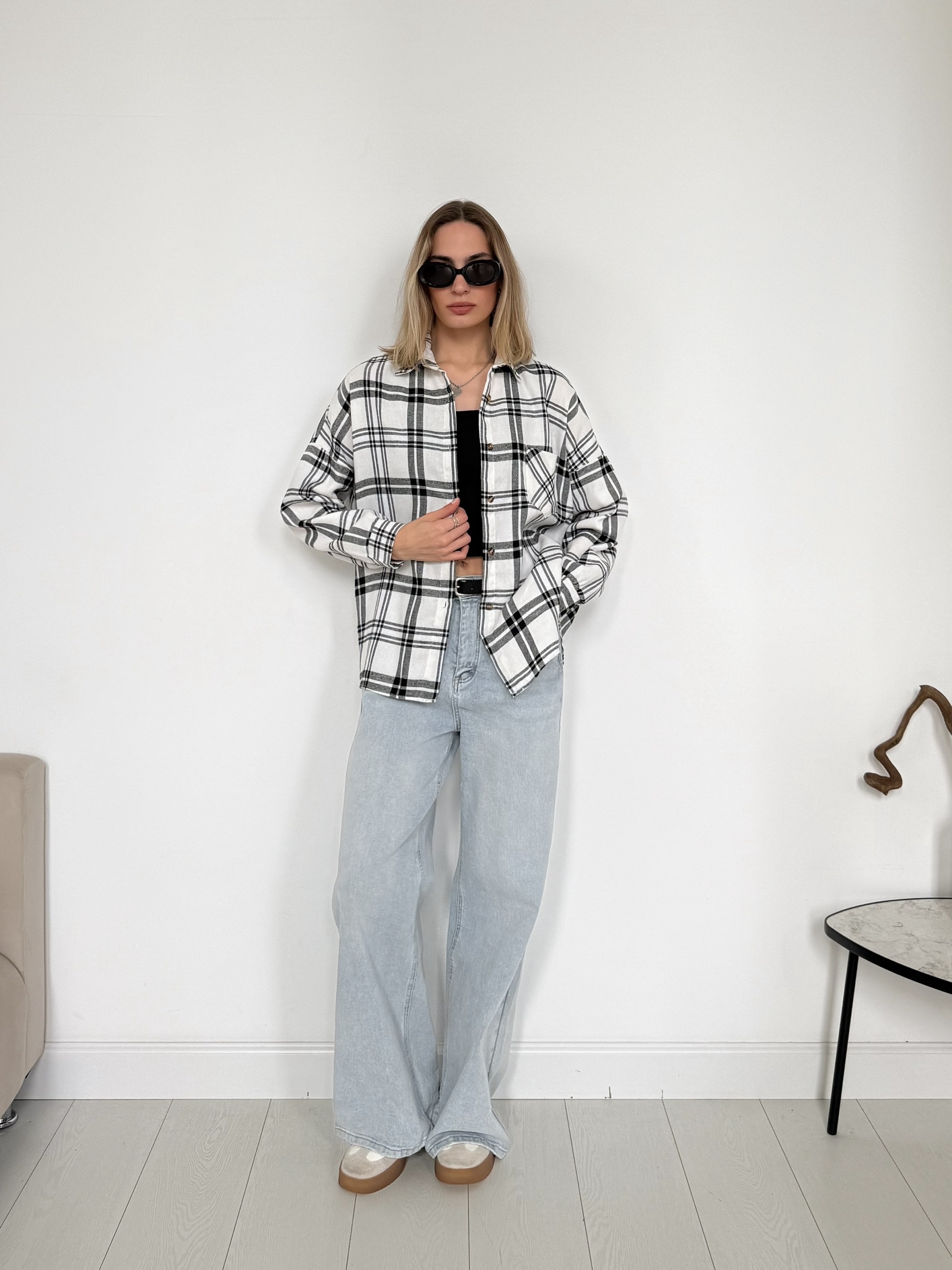 Рубашка Korea 601 клетка карман на груди