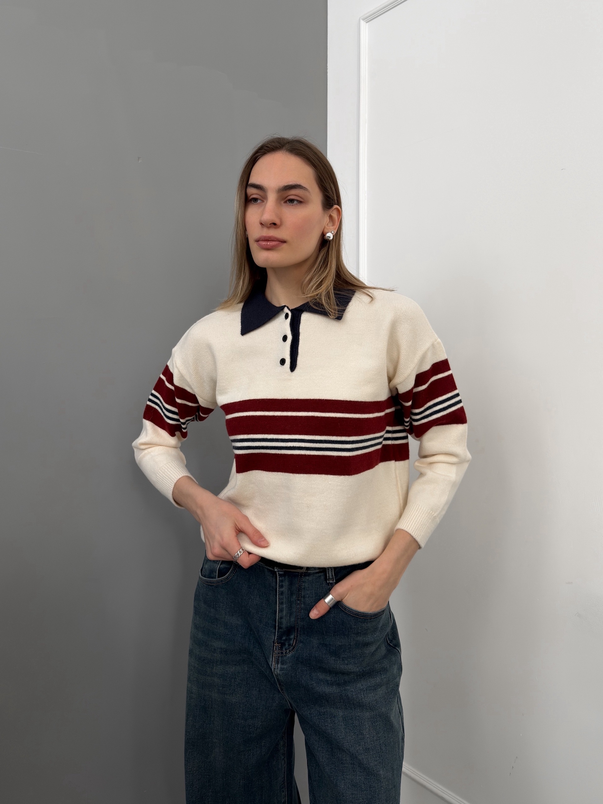 Джемпер поло  8143 в полоску