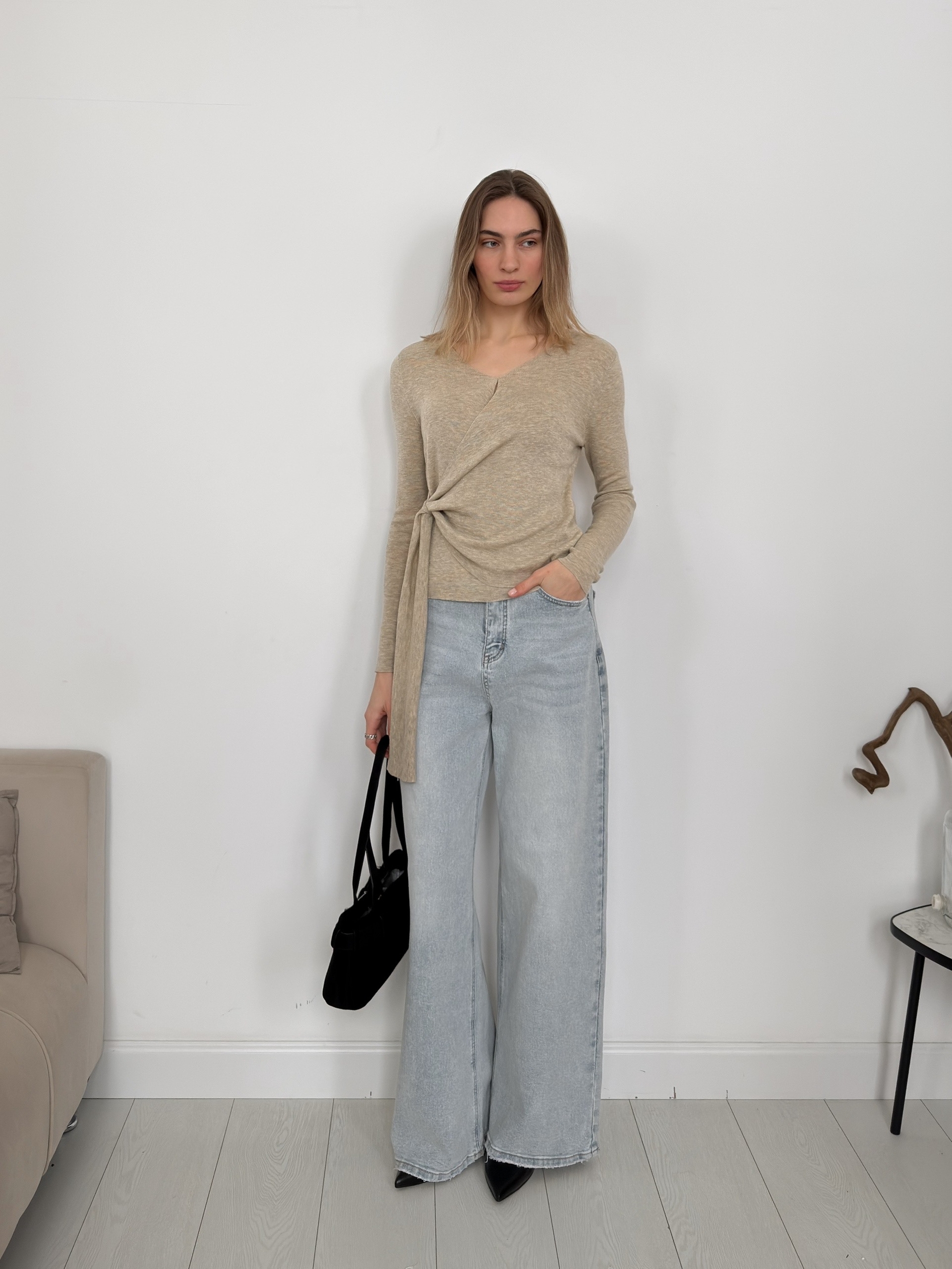 Джемпер тонкая вязка завязка сбоку