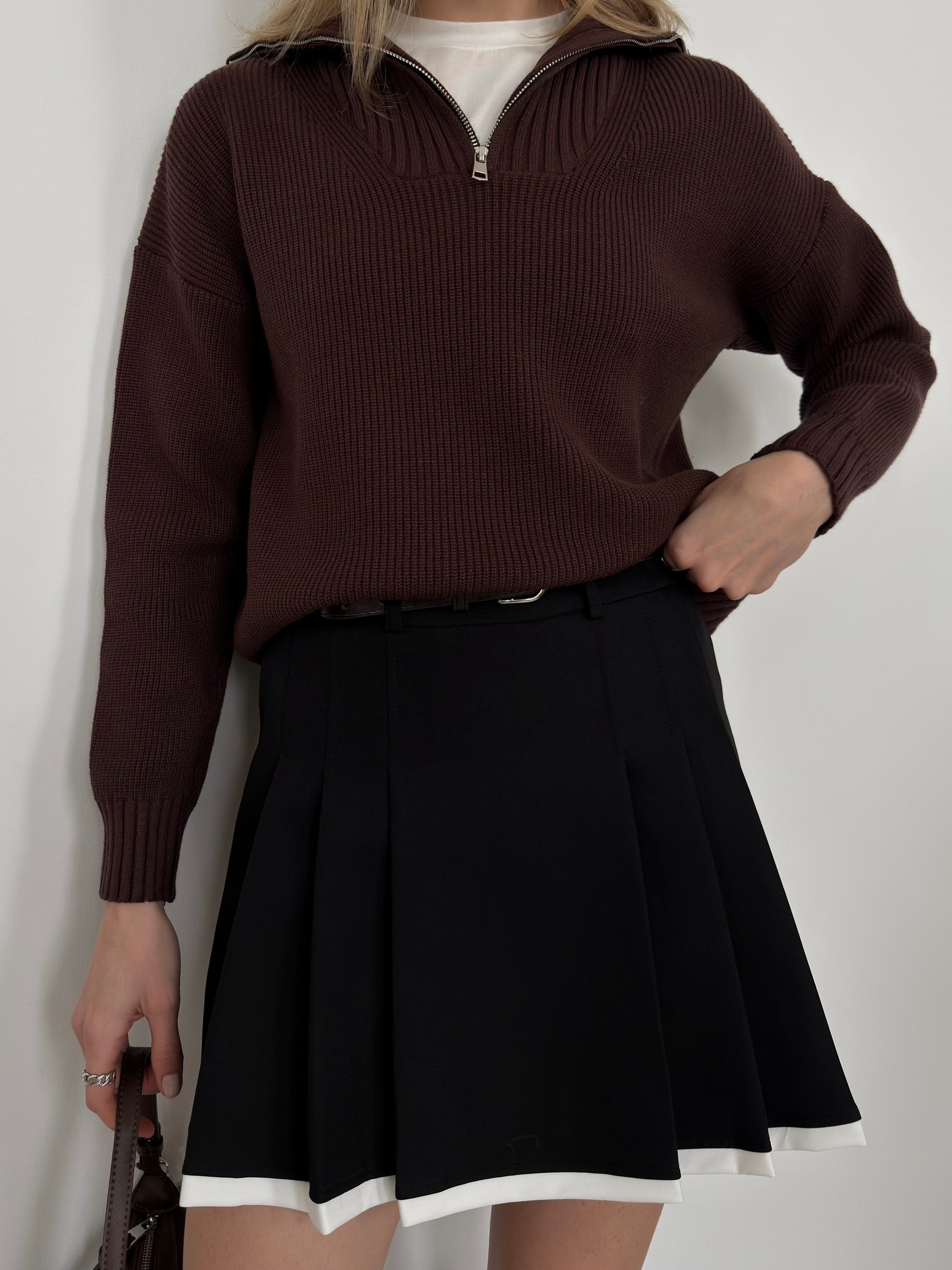 Юбка плиссе с ремнем 9008