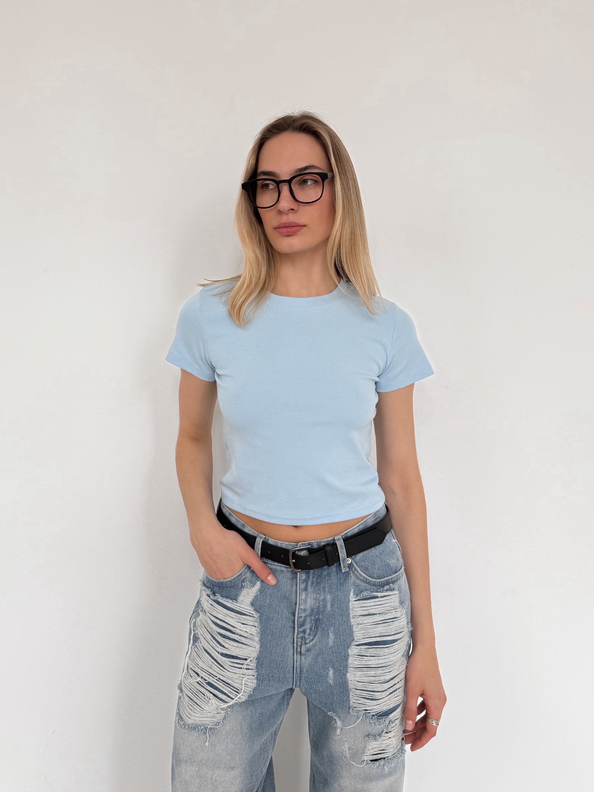 Футболка Korea 695 однотон короткая