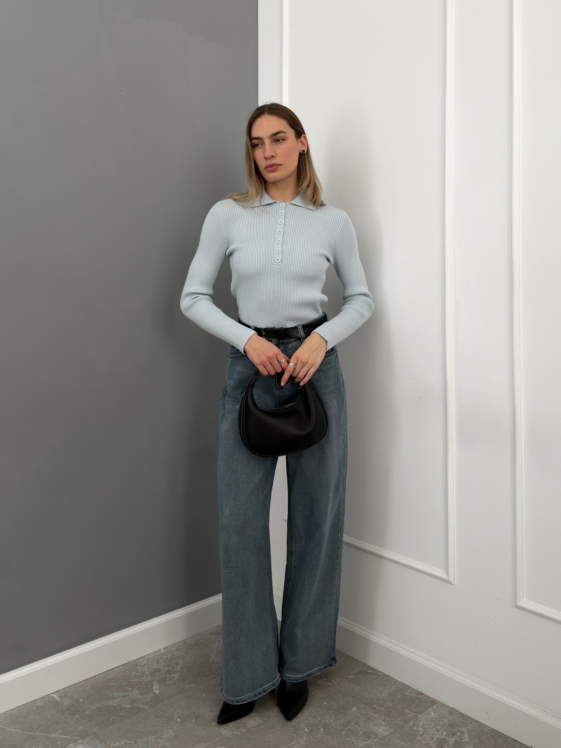 Джемпер Korea S2558 поло на пуговках в рубчик