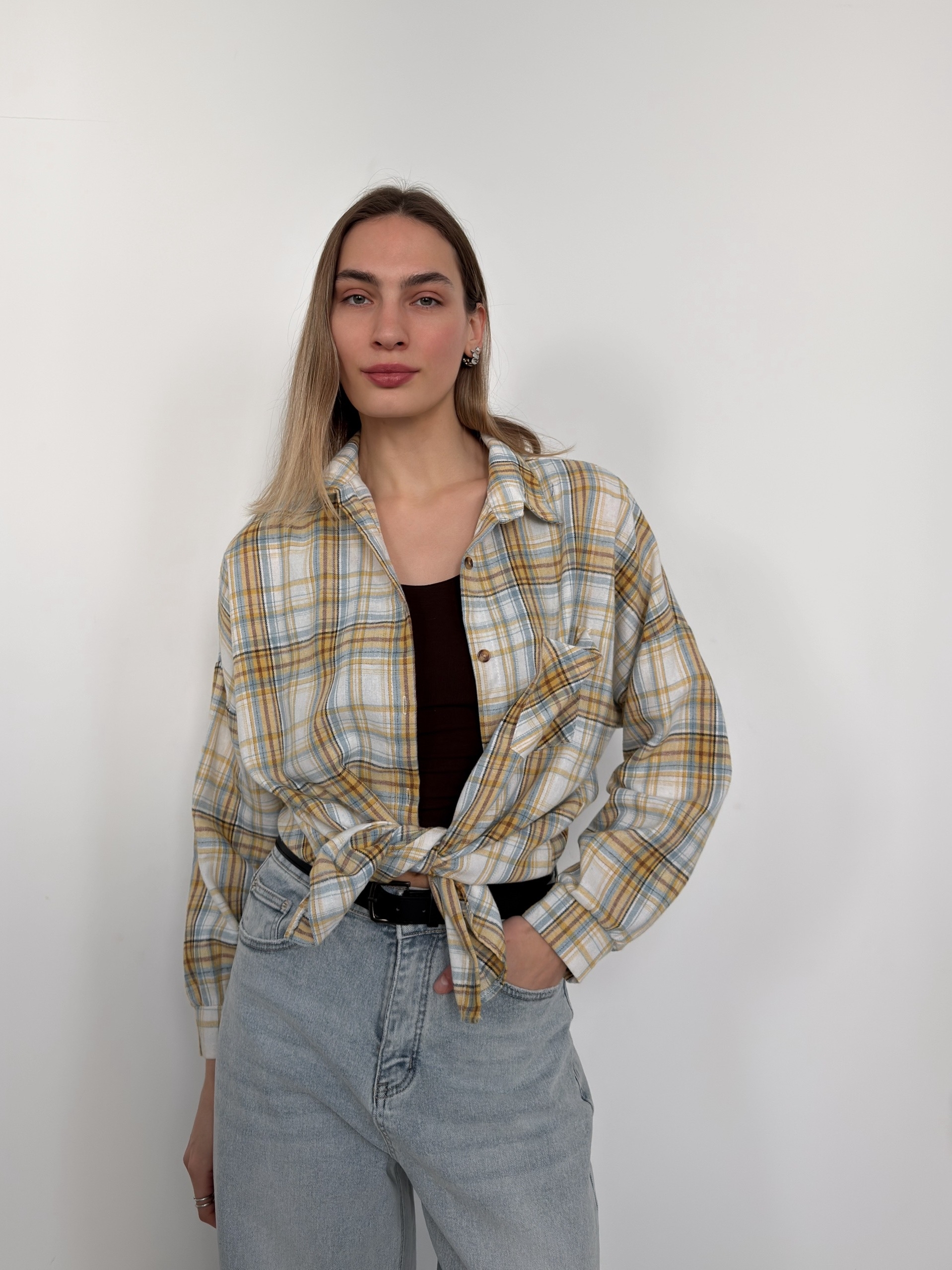 Рубашка клетка 601 на пуговках