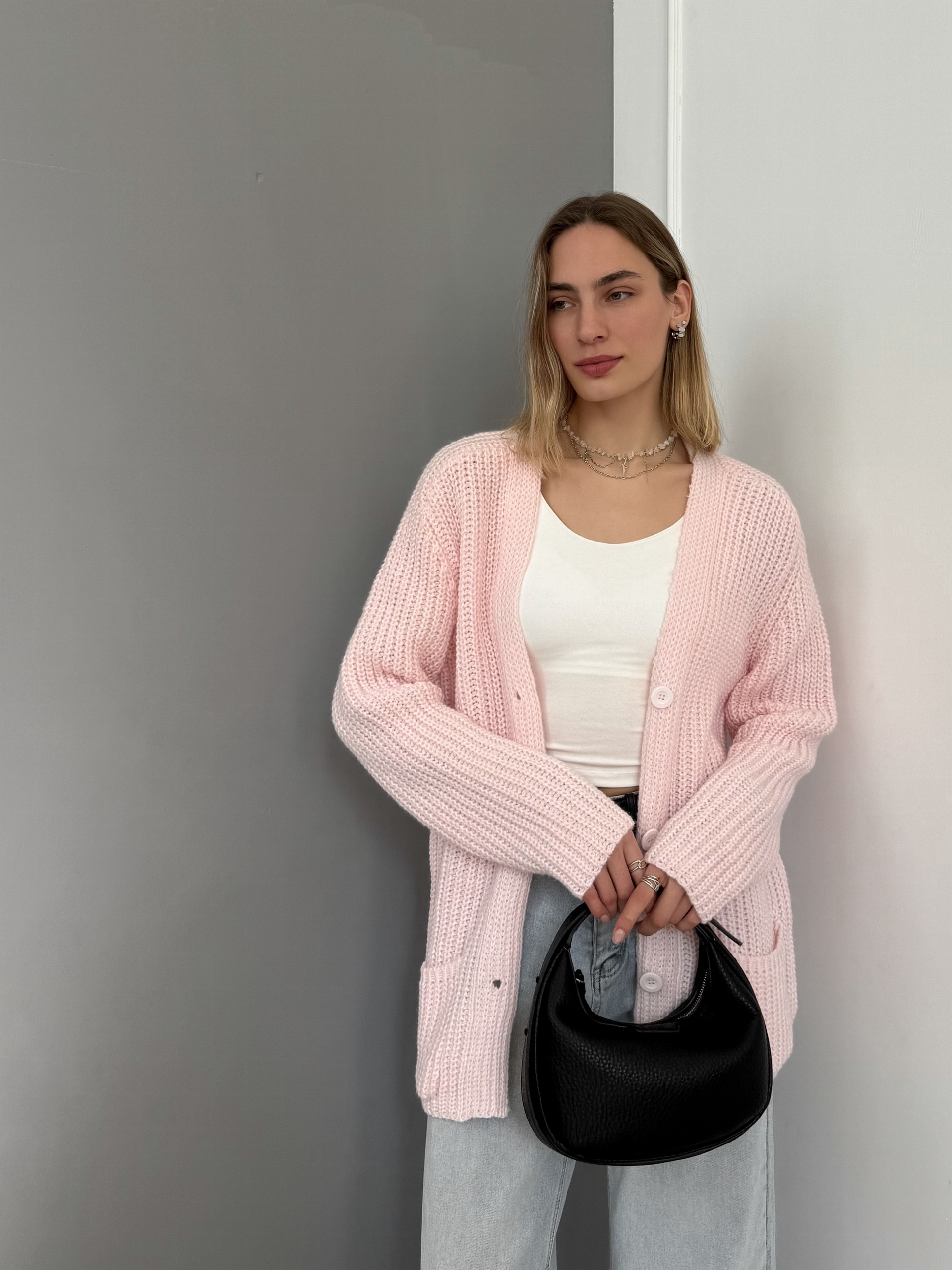 Кардиган Zara 90128 два кармана крупная вязка