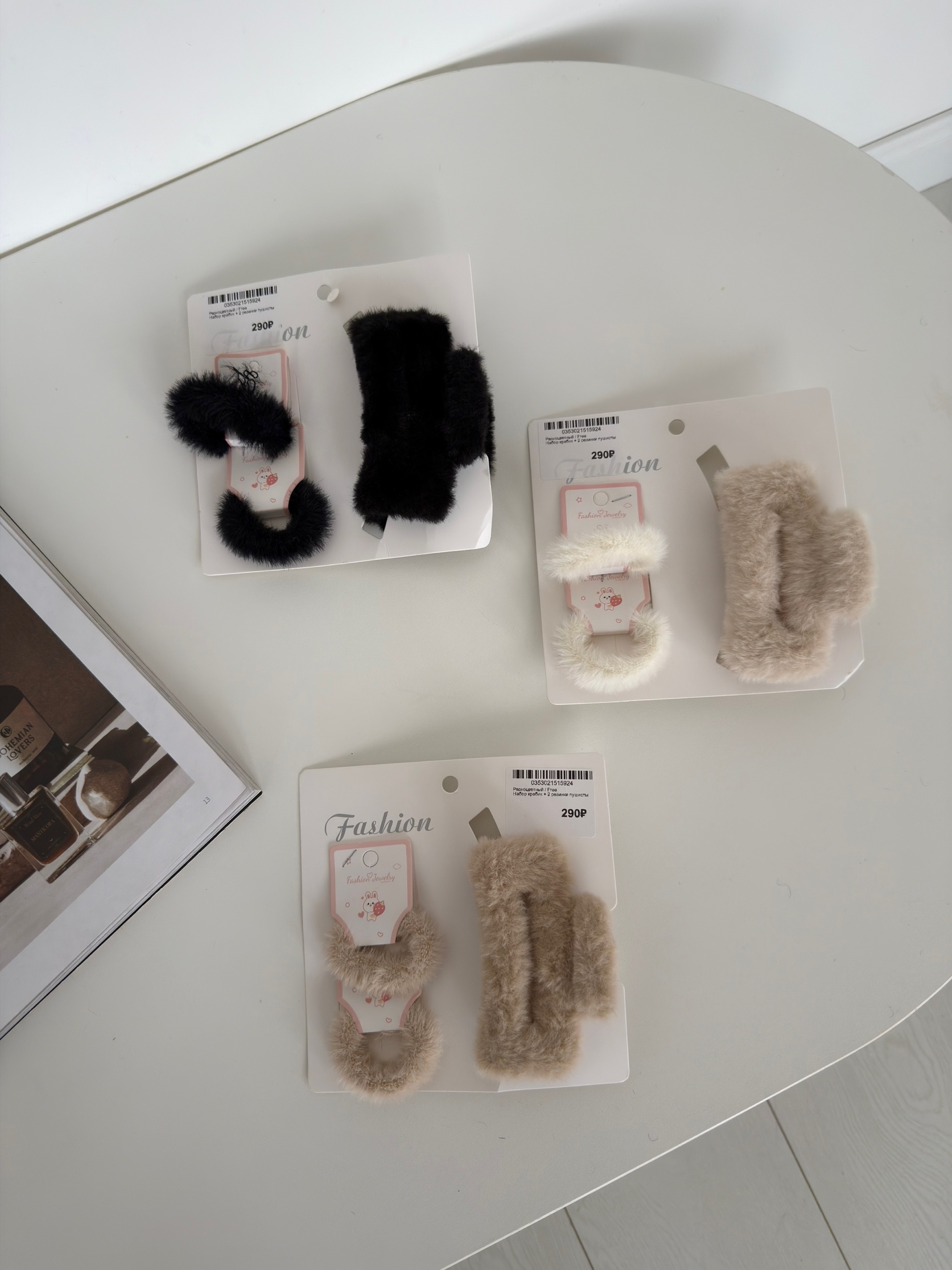 Набор крабик + 2 резинки пушистый