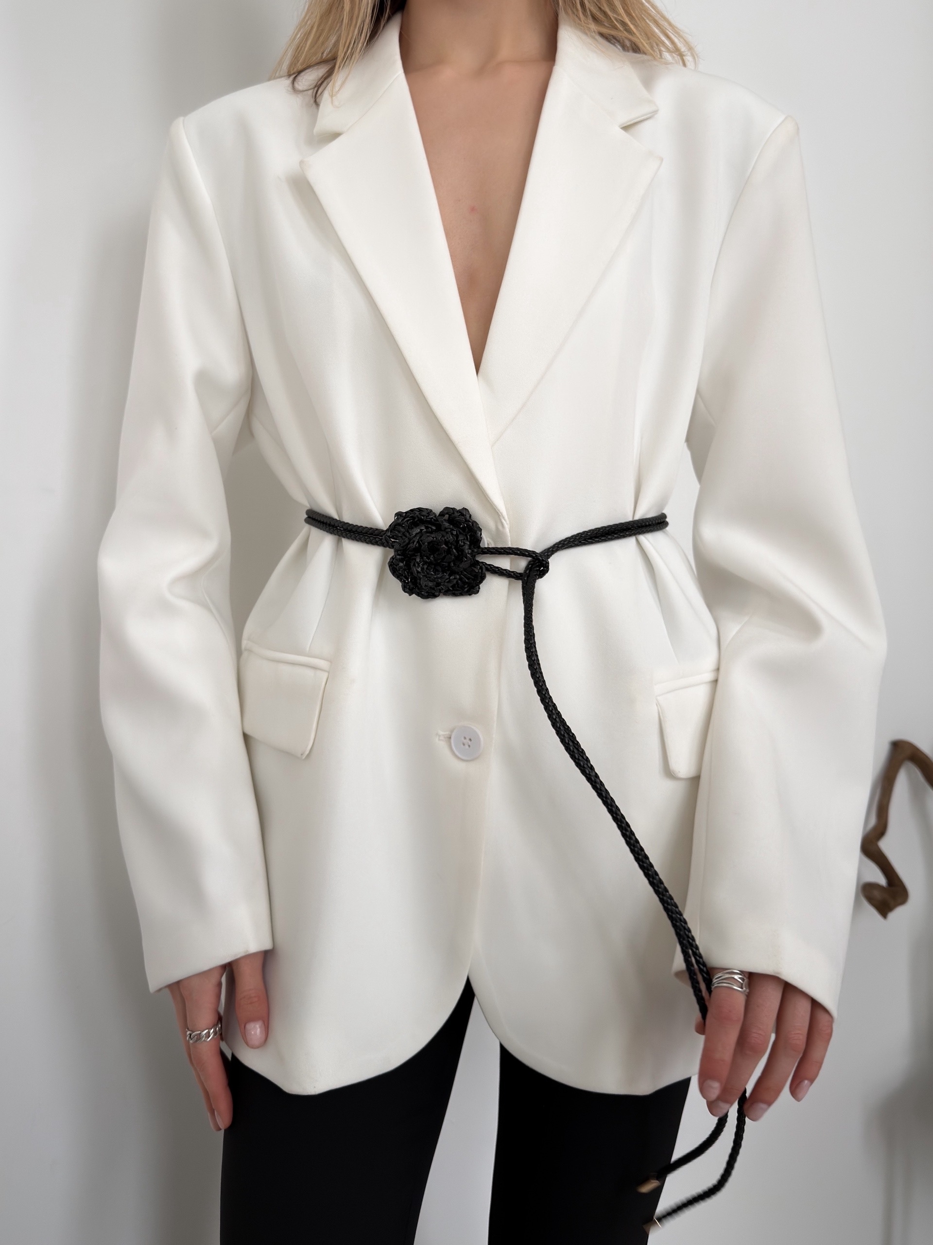 Ремень плетеный кожа с розой