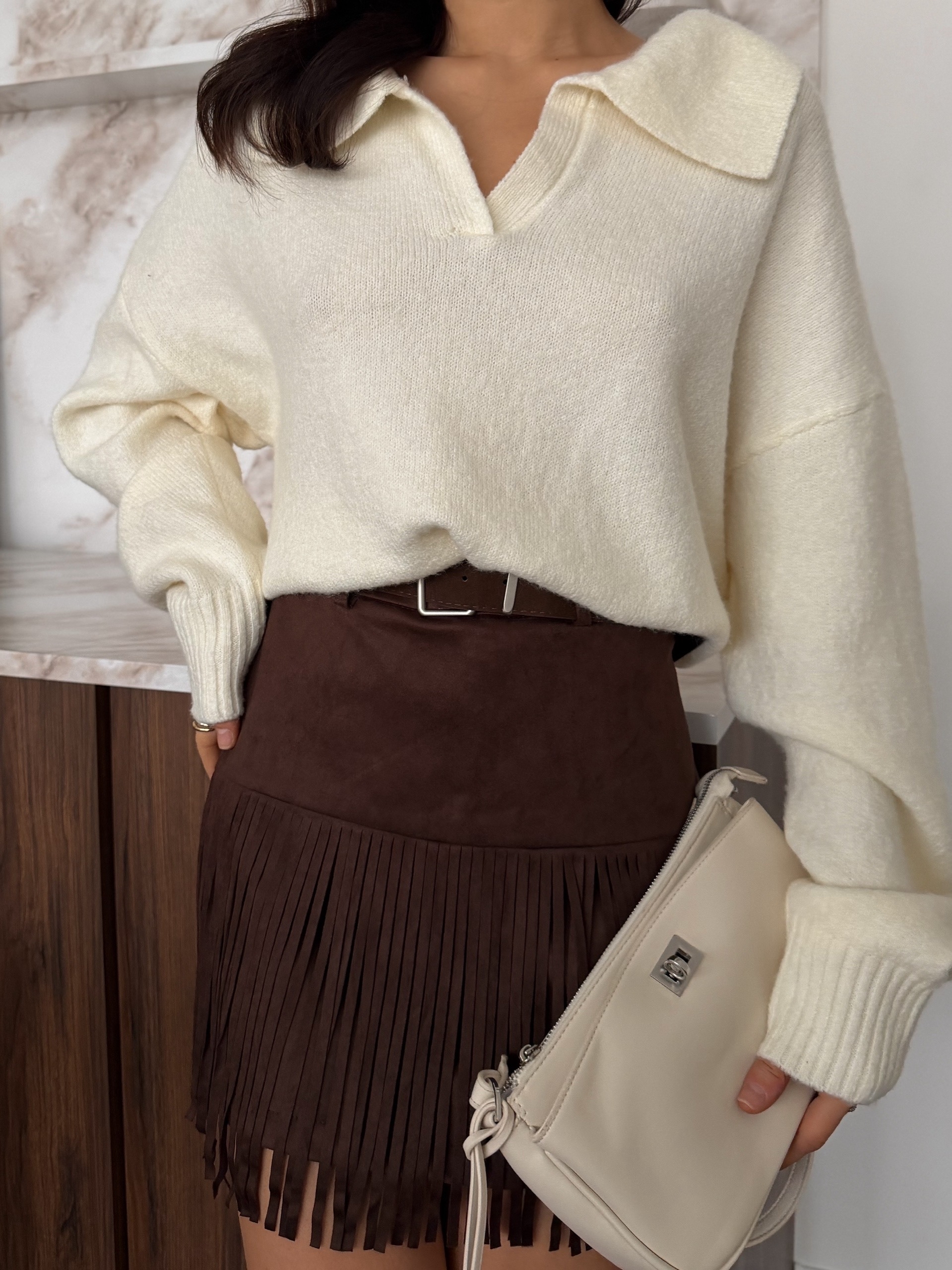 Юбка W9808 бархатная с бахромой