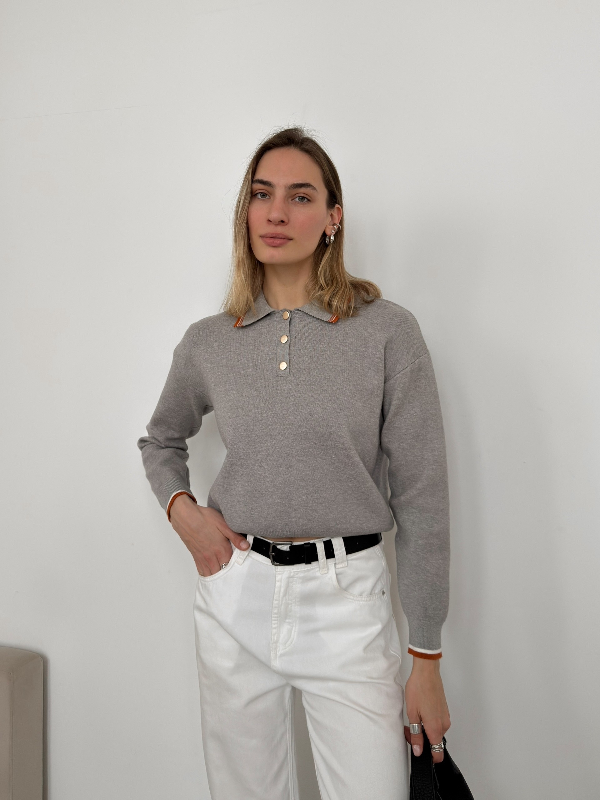 Джемпер Korea S2628 поло золотые пуговки