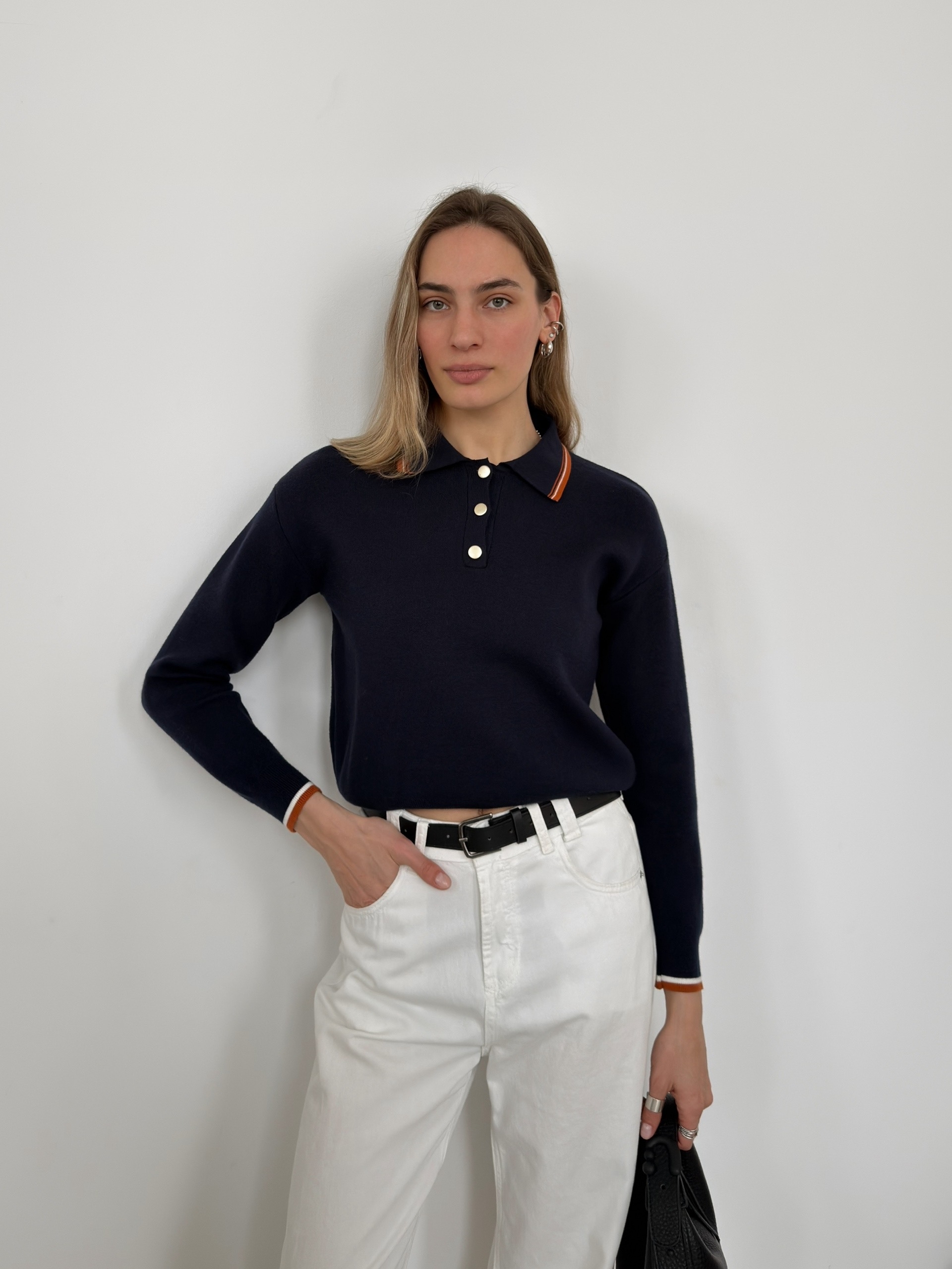 Джемпер Korea S2628 поло золотые пуговки