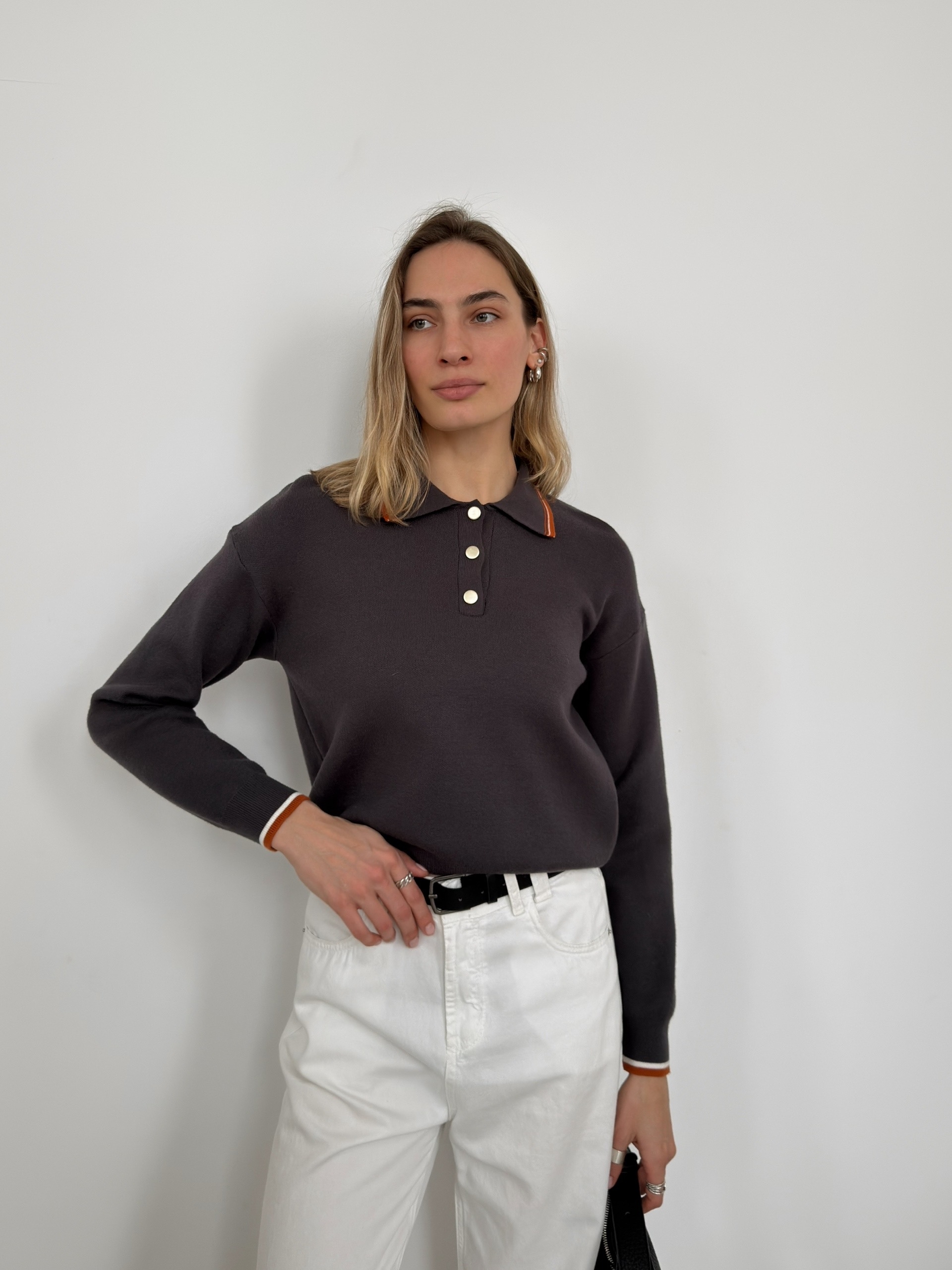 Джемпер Korea S2628 поло золотые пуговки