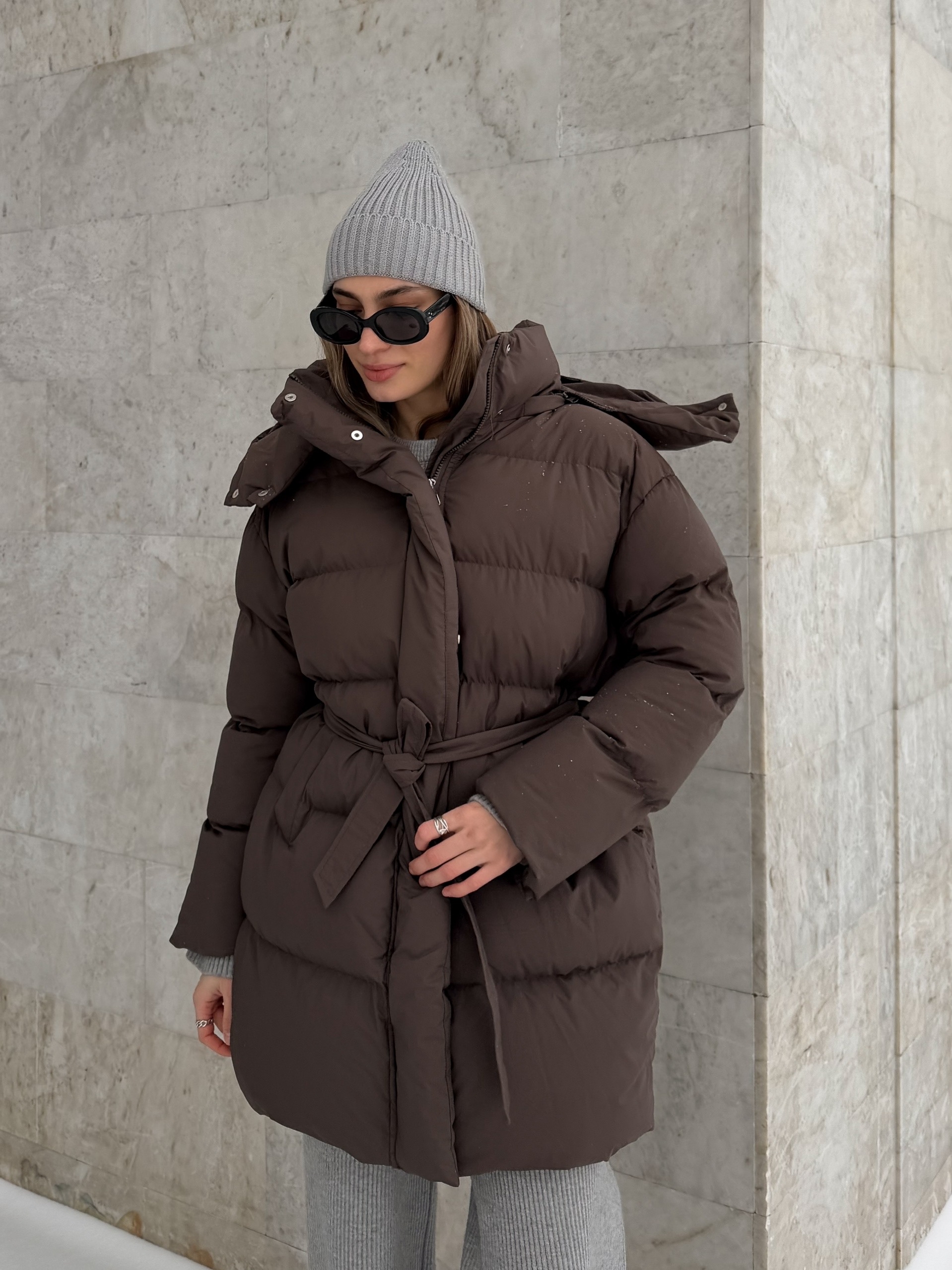 Куртка W638 средняя длина с поясом