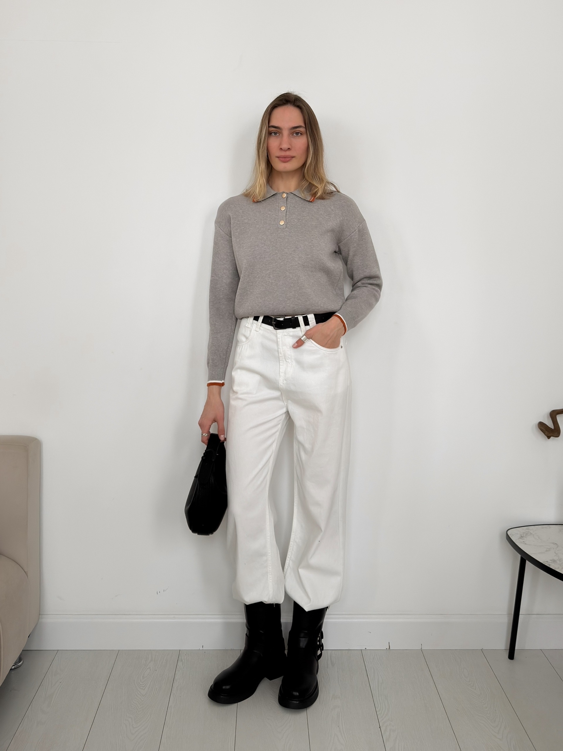 Джемпер Korea S2628 поло золотые пуговки