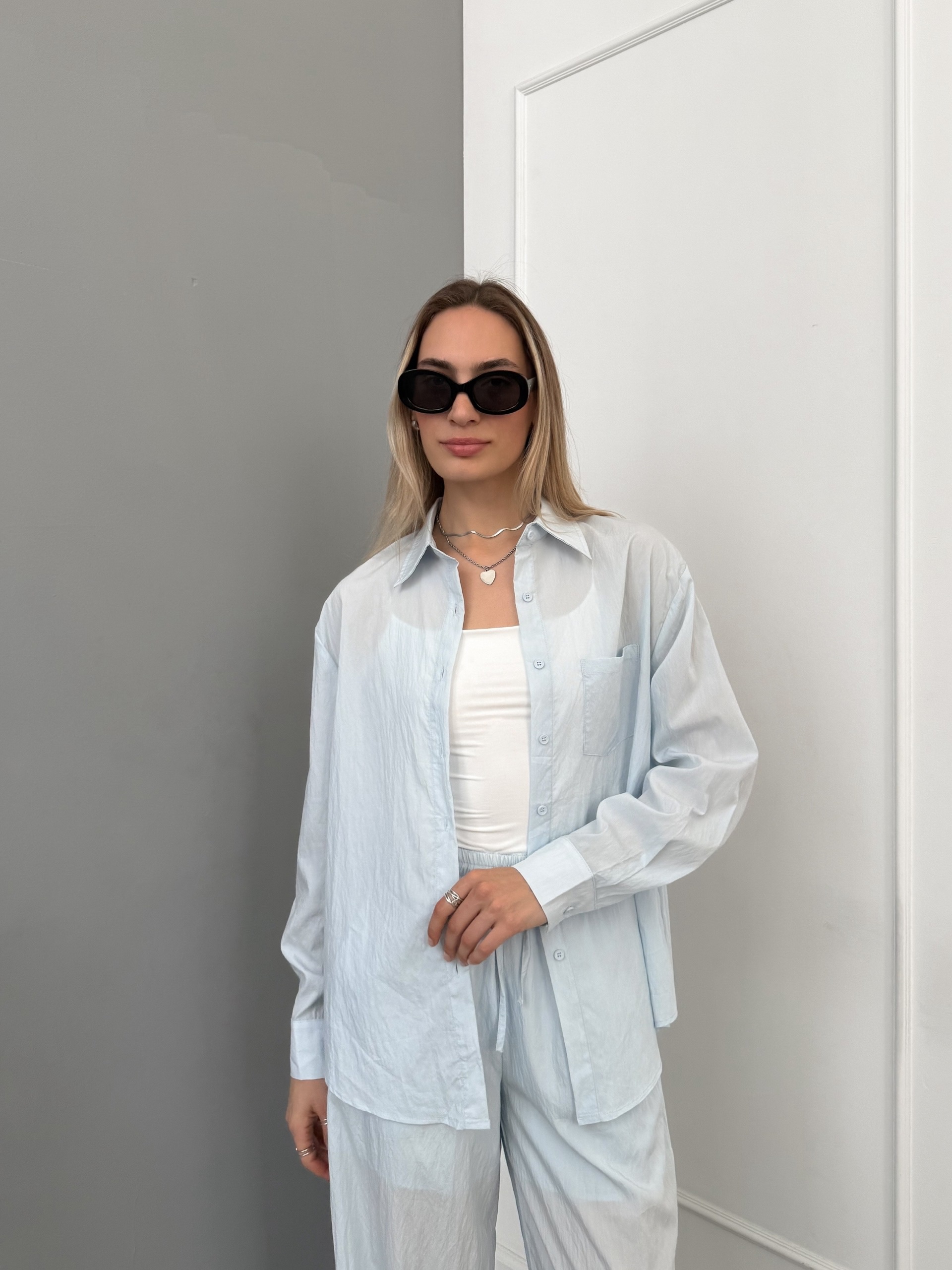 Костюм W 9087 рубашка карман на груди+кюлоты