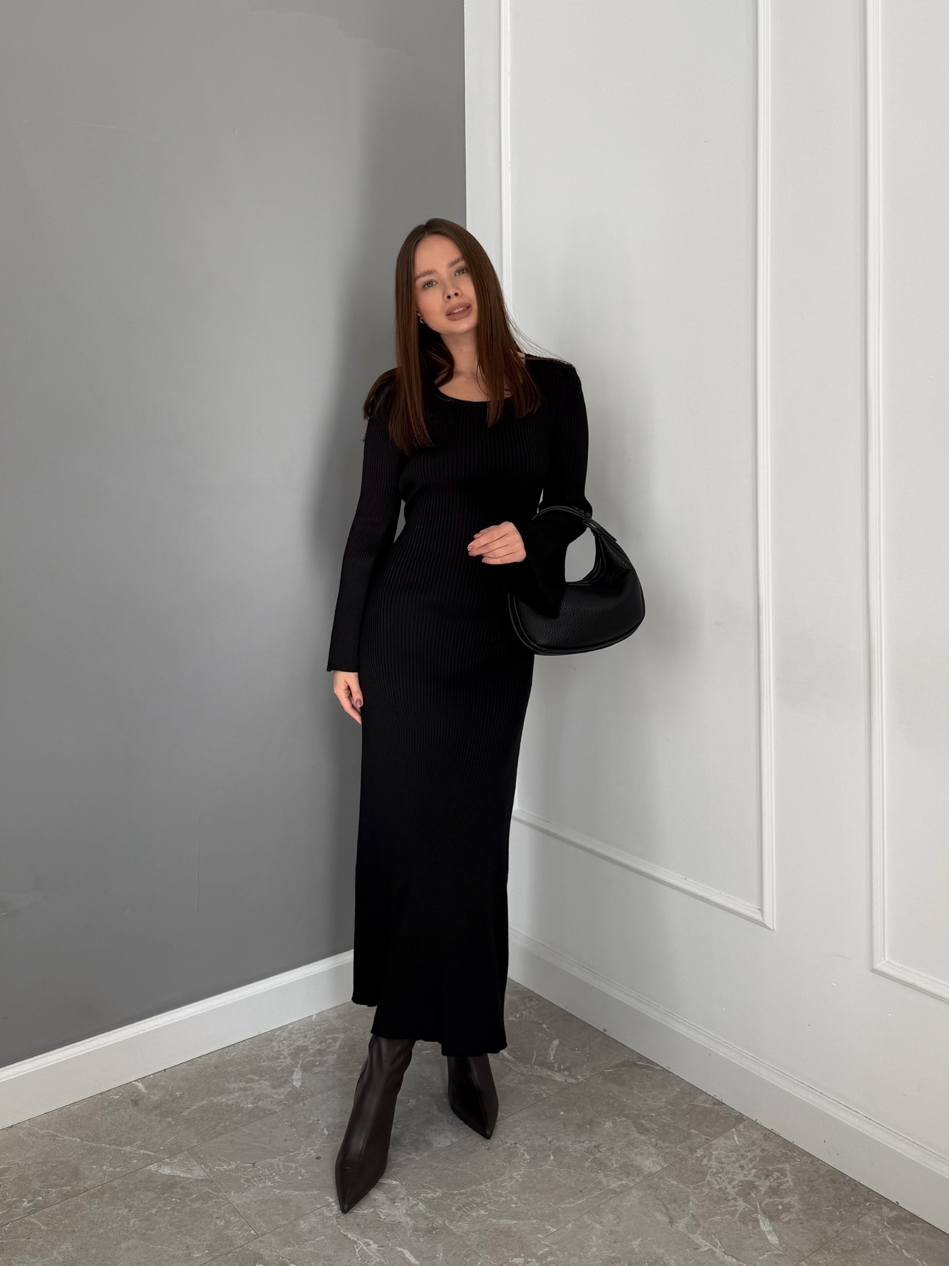 Платье 80043 завязки на талии в рубчик