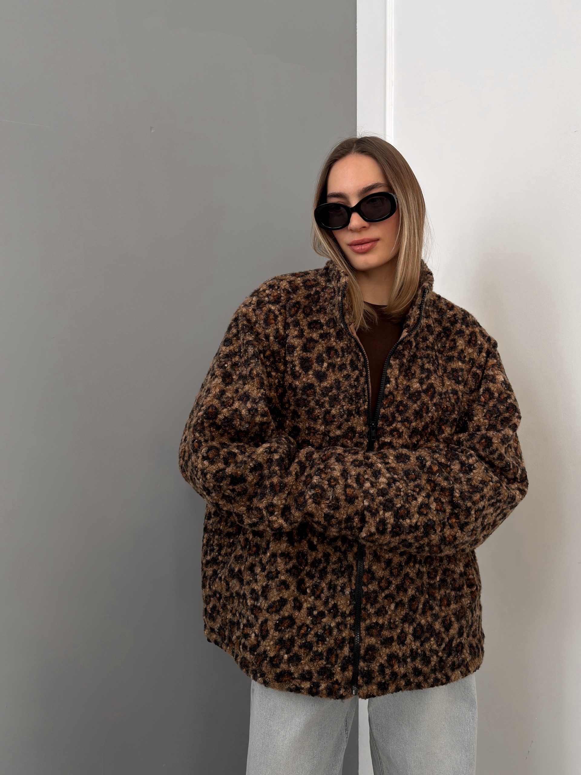 Шубка China 32658 принт лео затяжка внизу