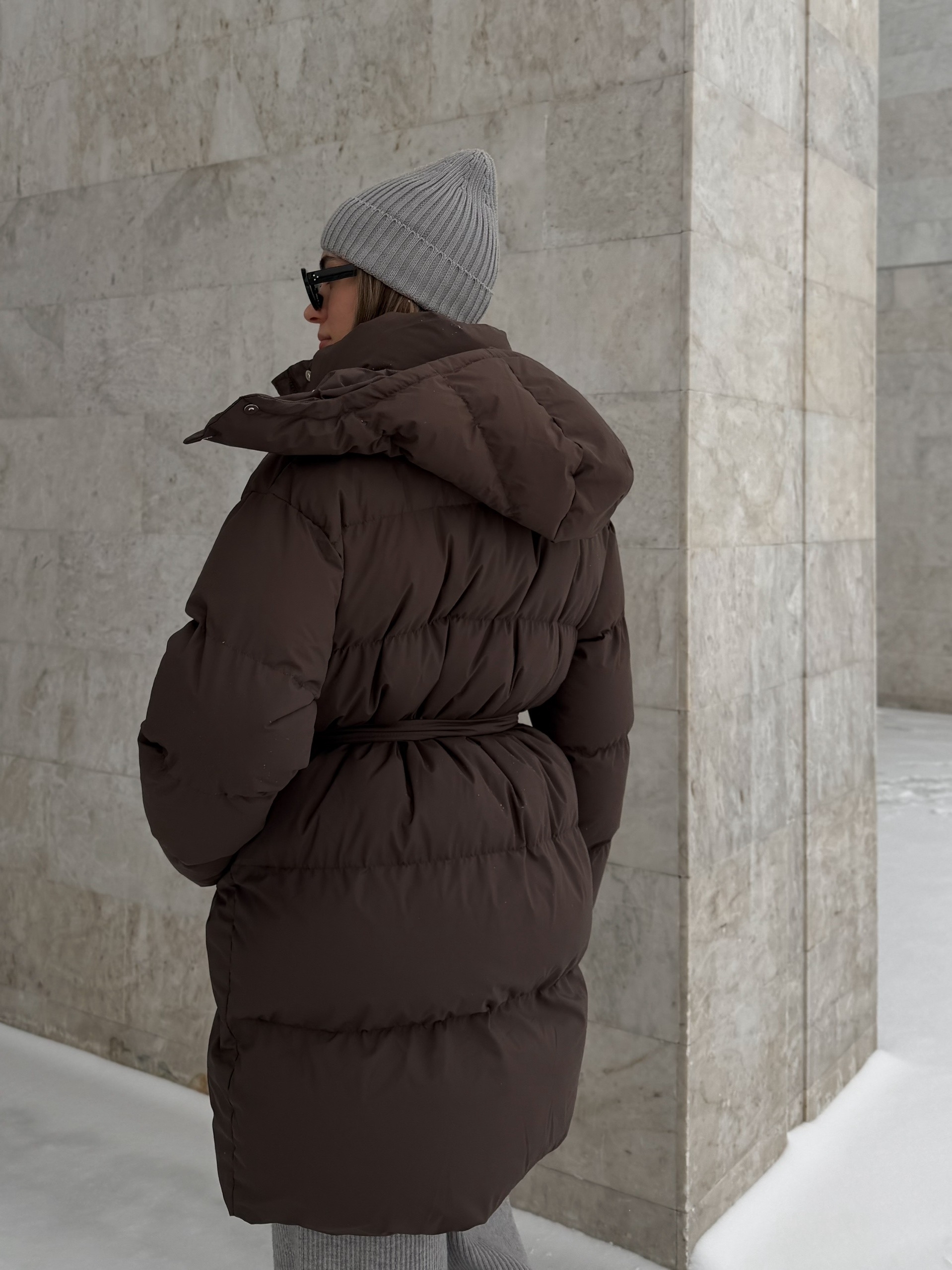 Куртка W638 средняя длина с поясом