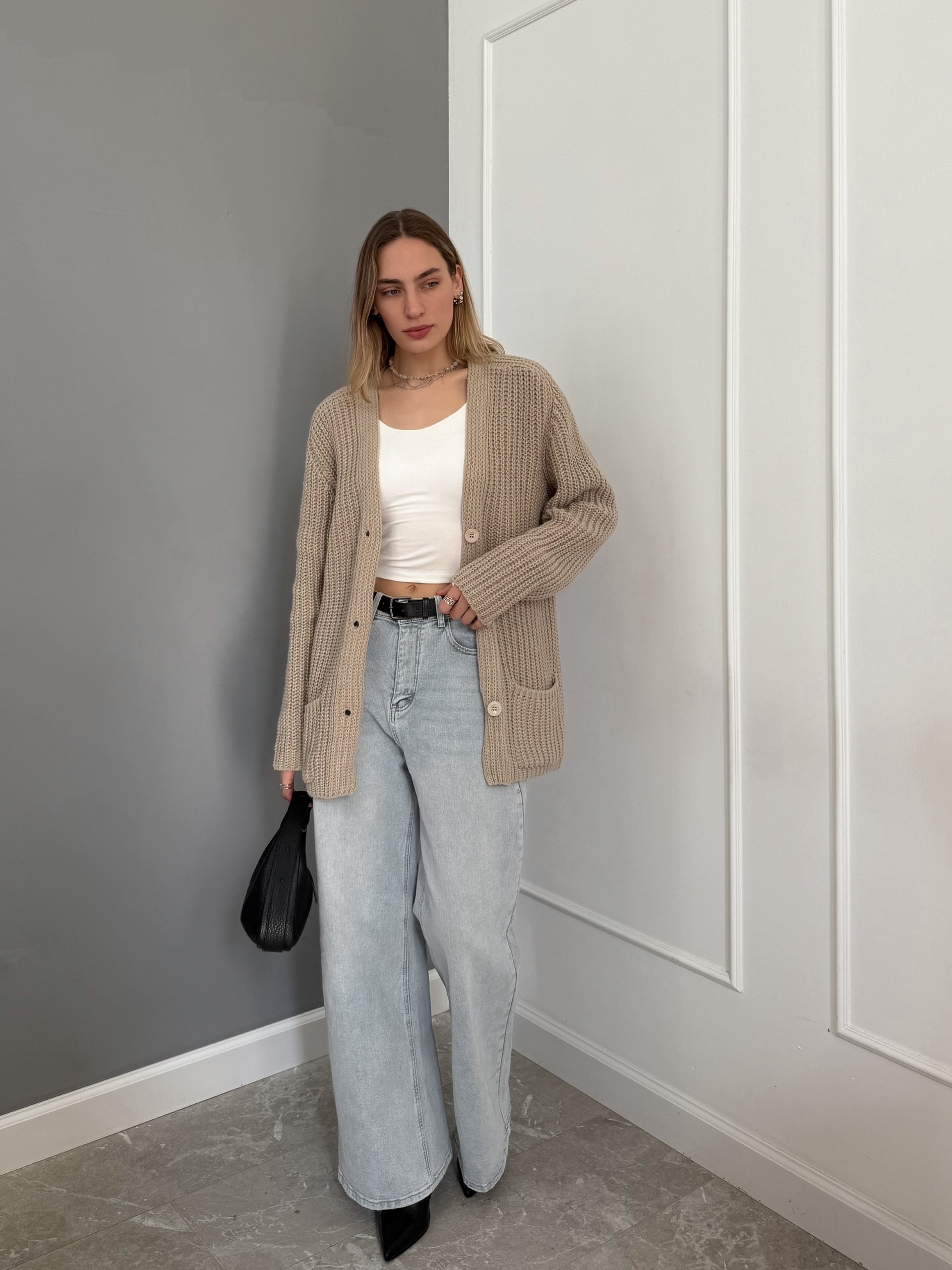 Кардиган Zara 90128 два кармана крупная вязка