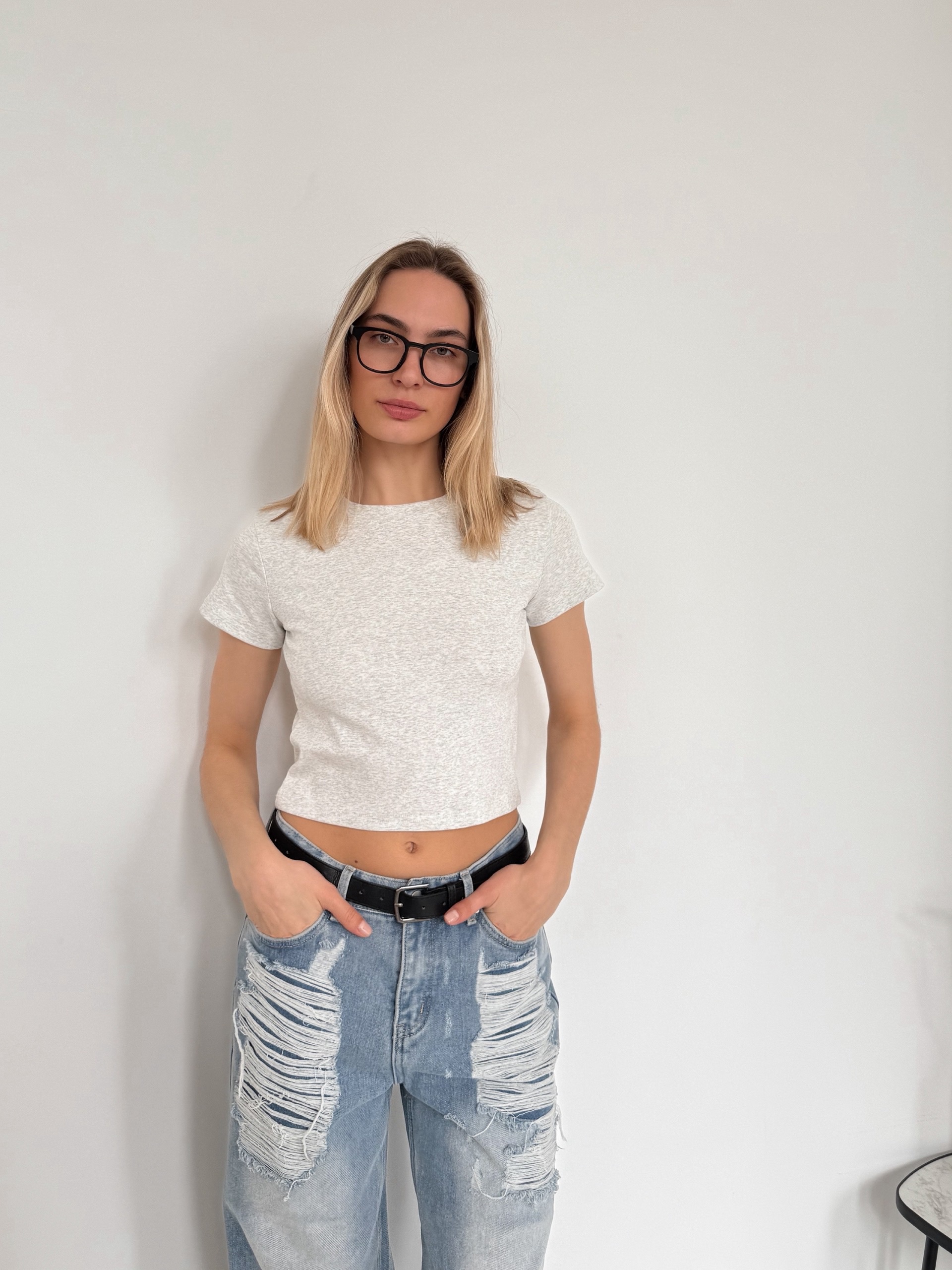 Футболка Korea 695 однотон короткая