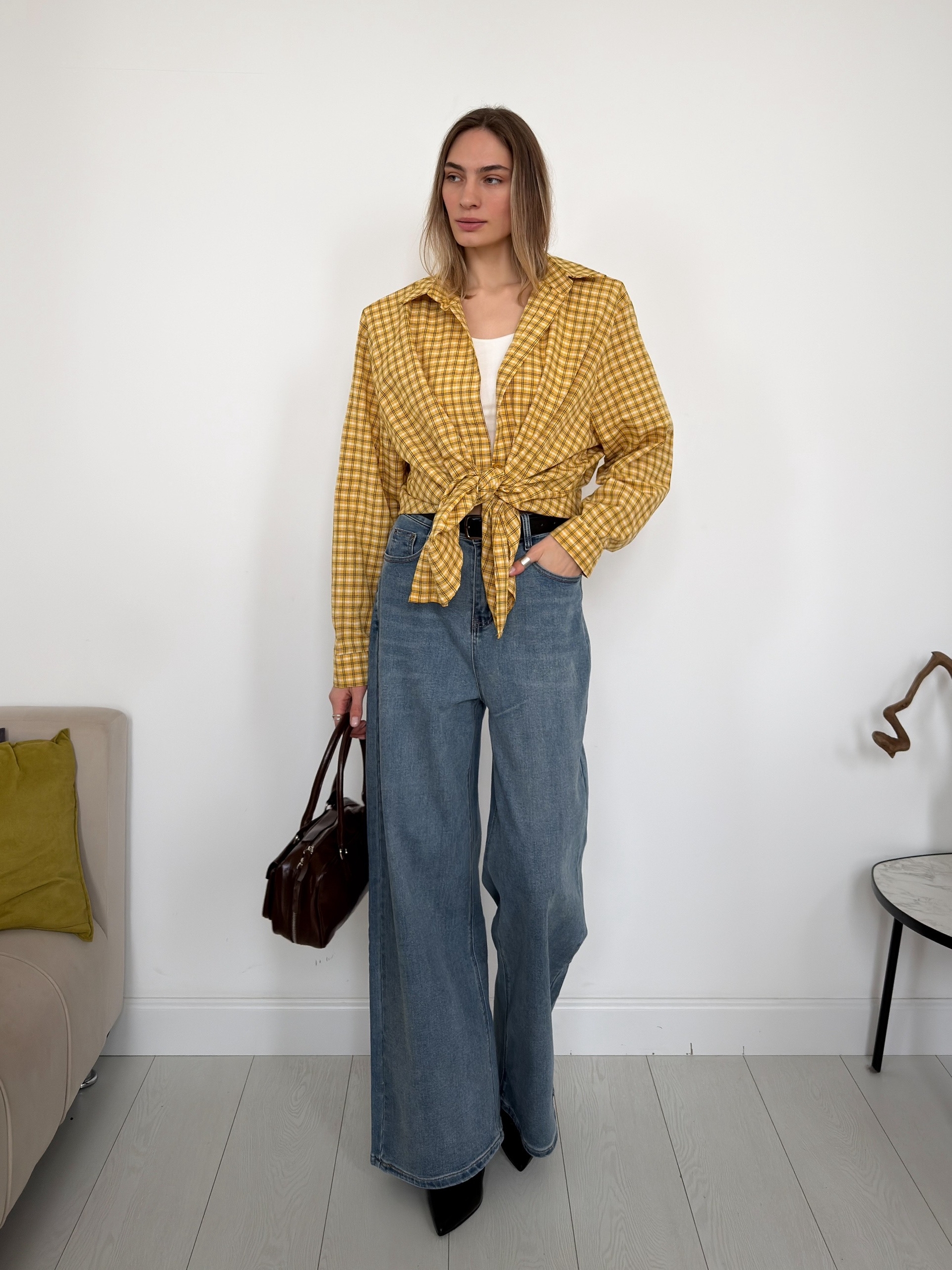 Рубашка ROOM 61028 клетка подплечники