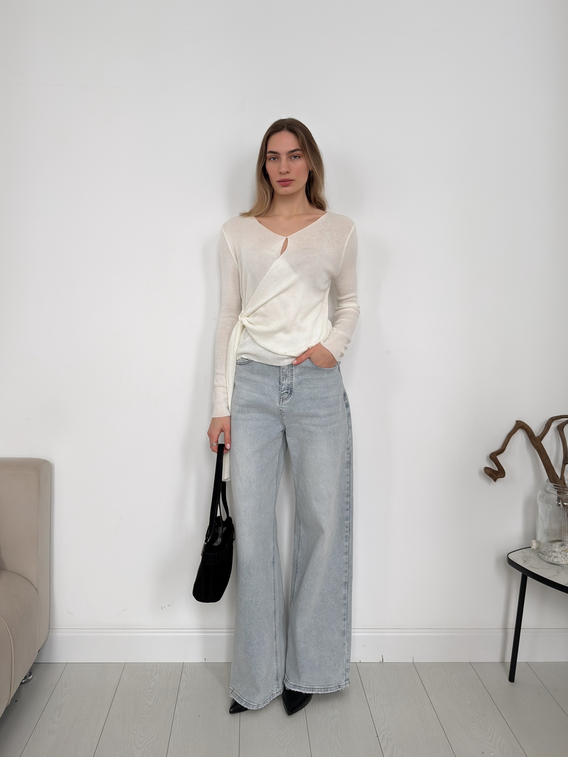 Джемпер тонкая вязка завязка сбоку