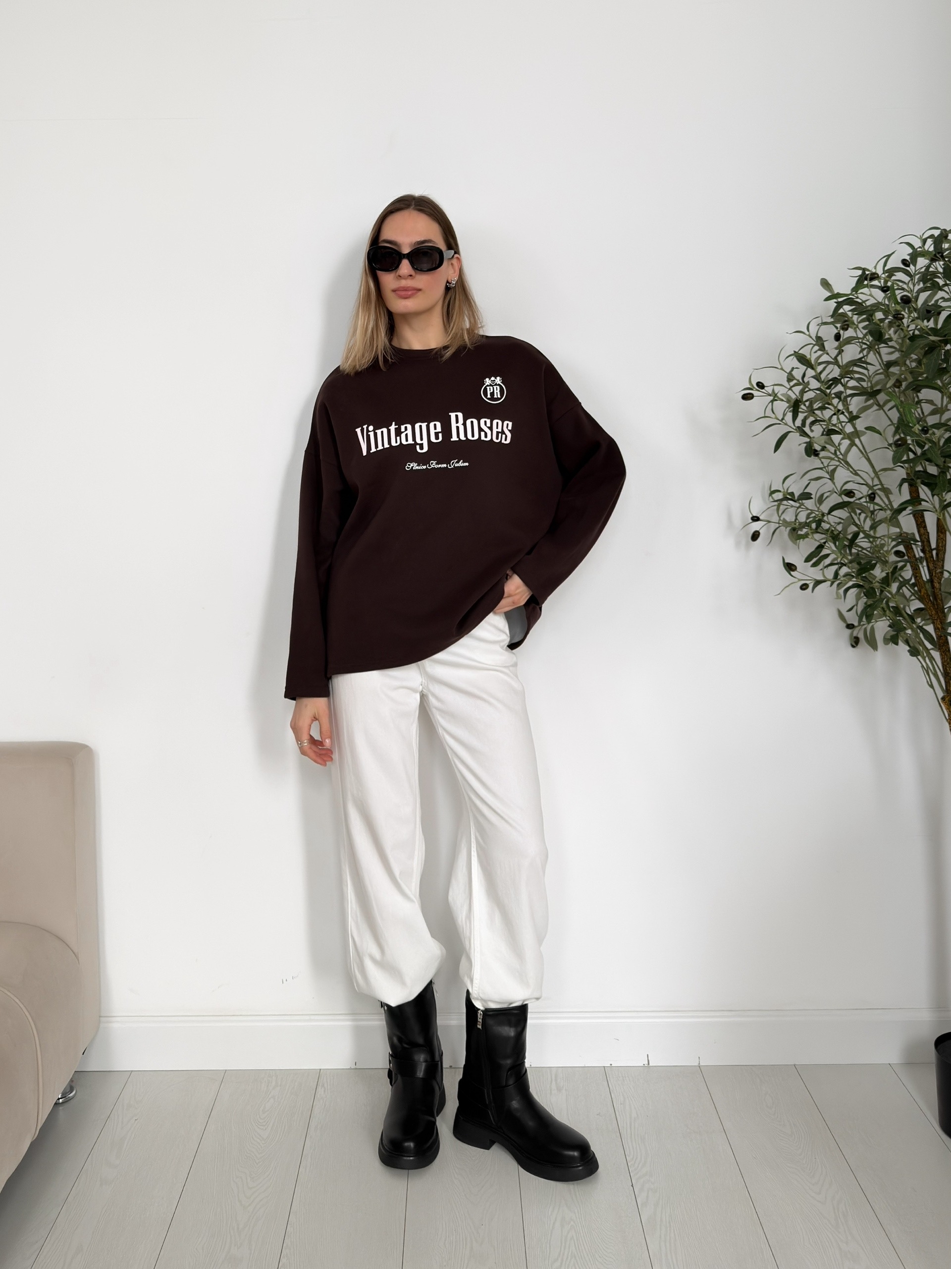 Свитшот W9510 Wintage Roses оверсайз флис