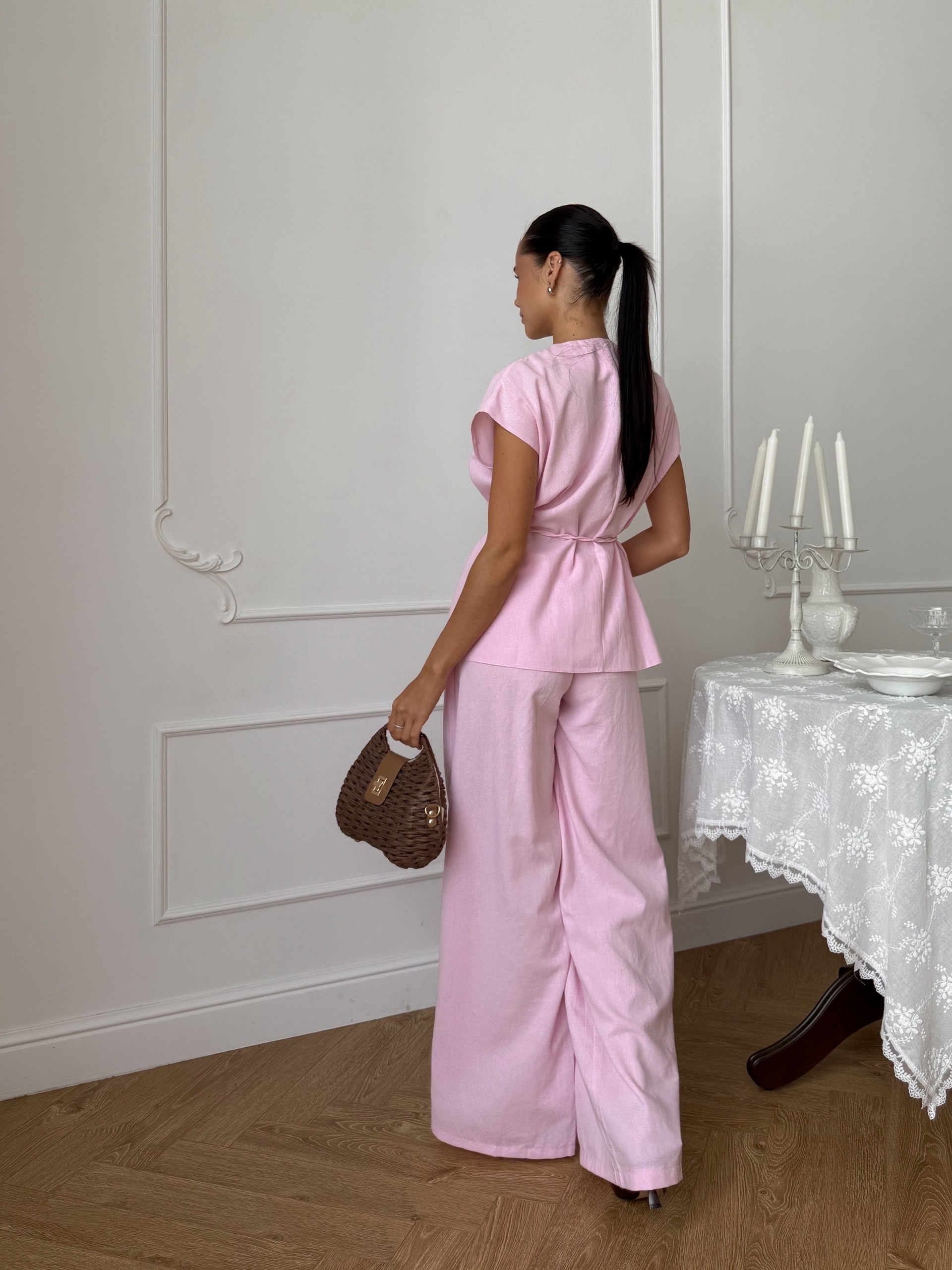 Костюм One collection жилет на поясе+брюки лен