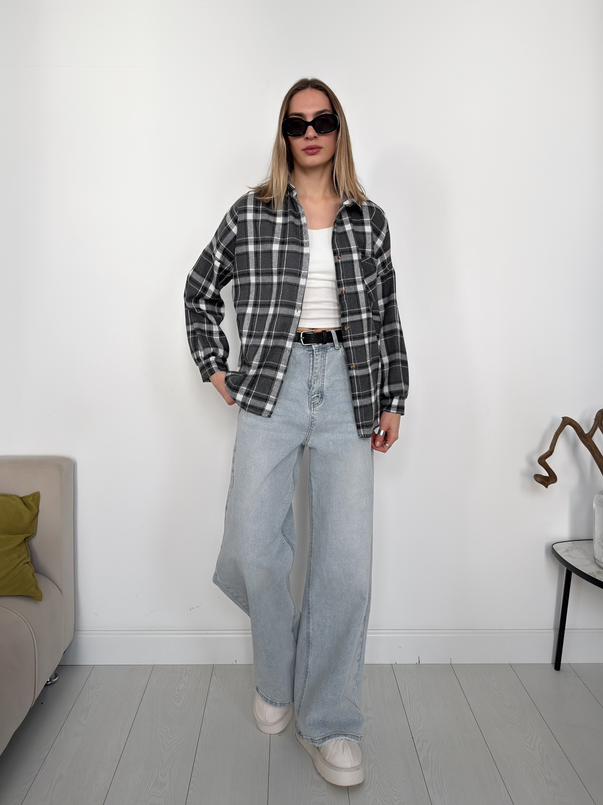 Рубашка клетка 601 на пуговках