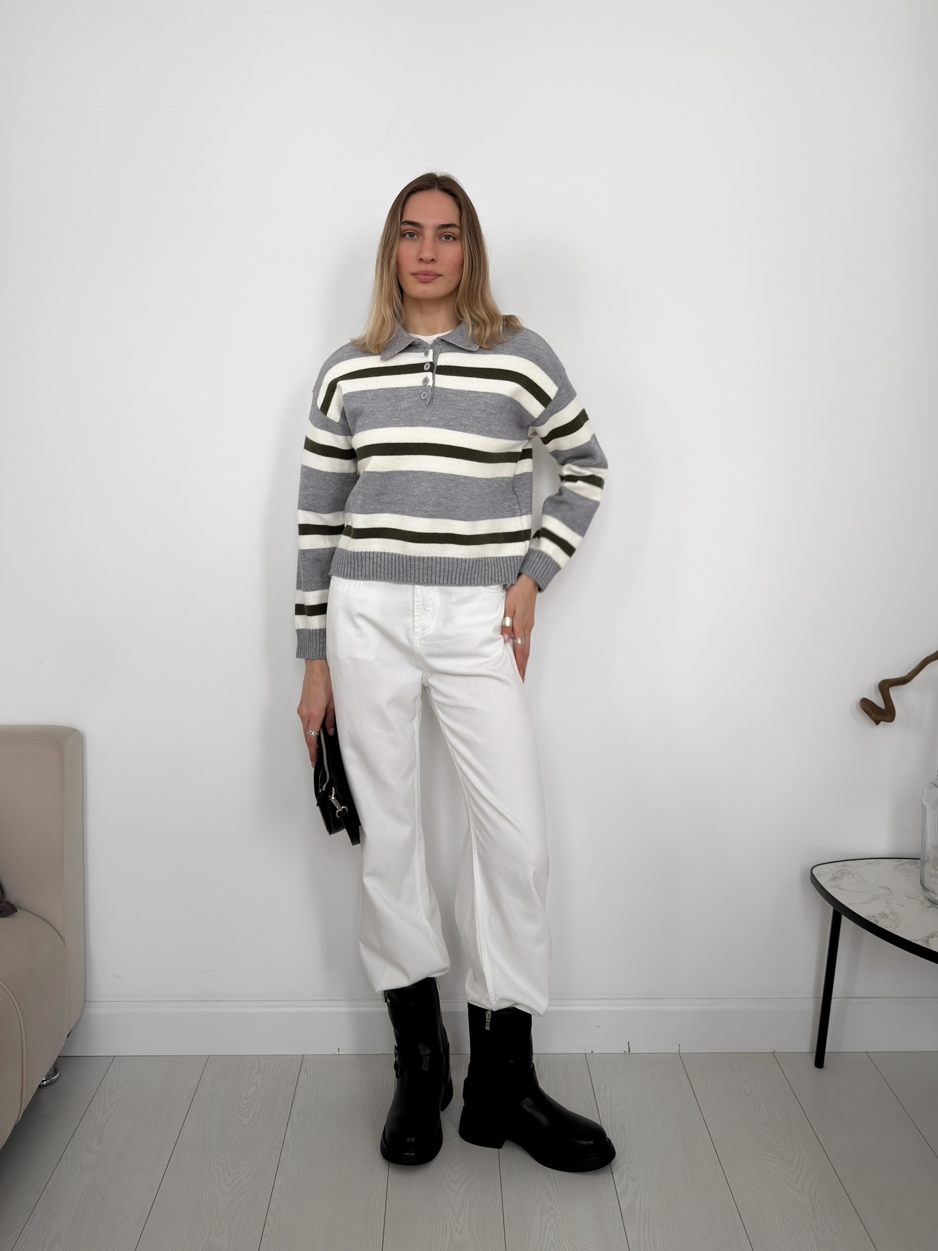 Джемпер F1231 поло в полоску