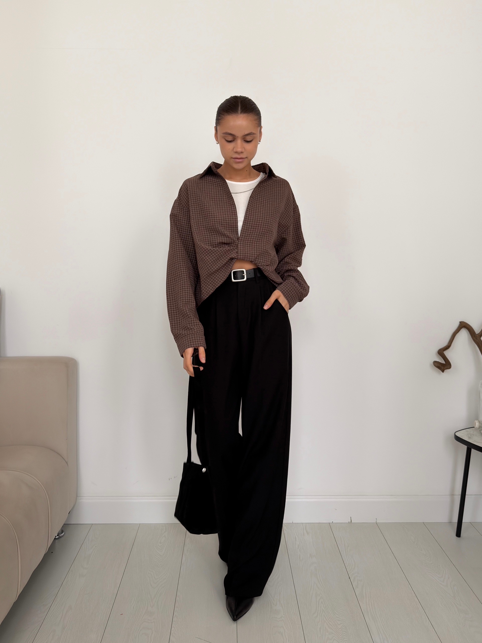 Рубашка Fashion 8985 в клетку+майка+цепочка