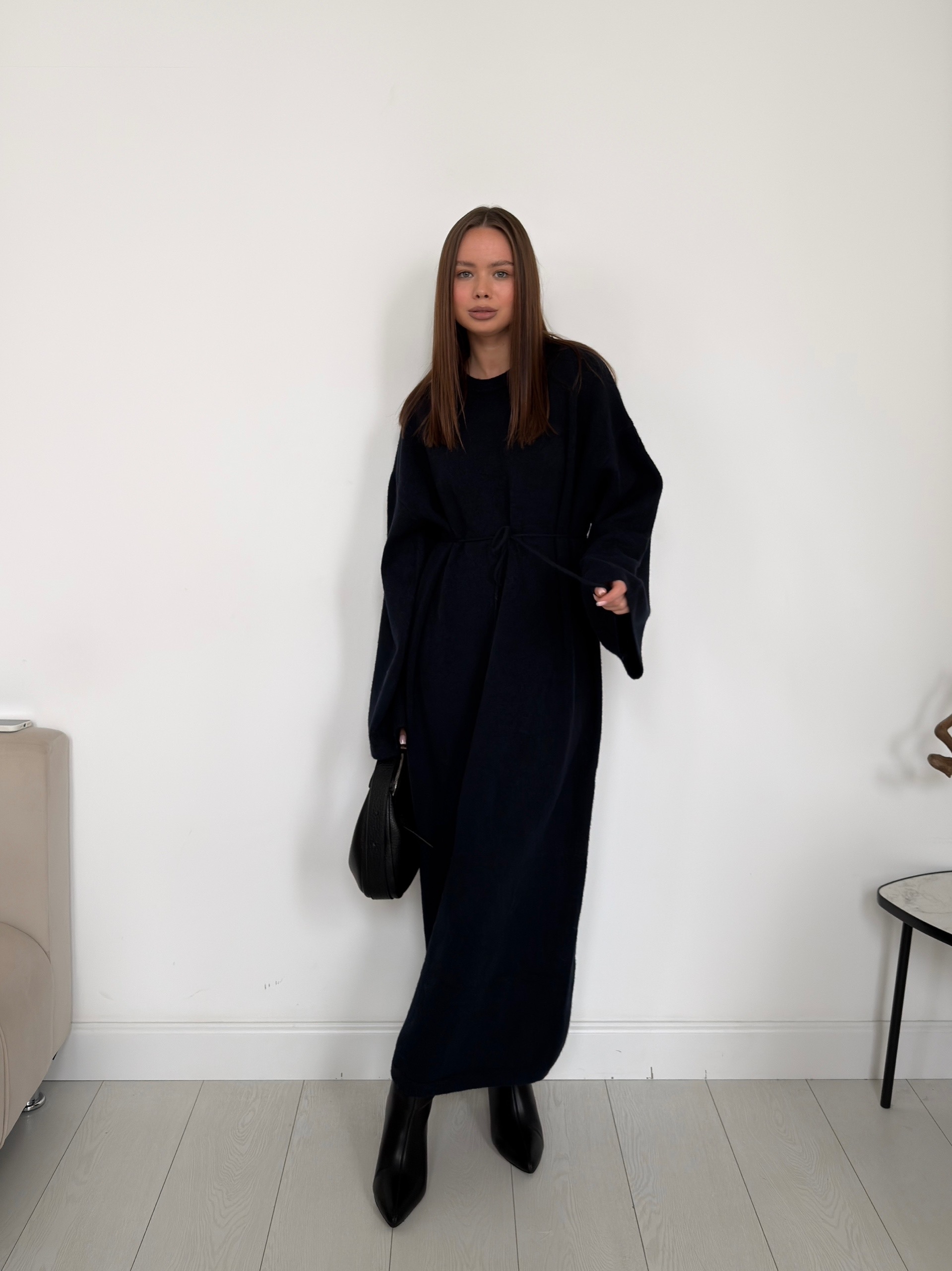 Платье макси трикотаж пояс-веревочка