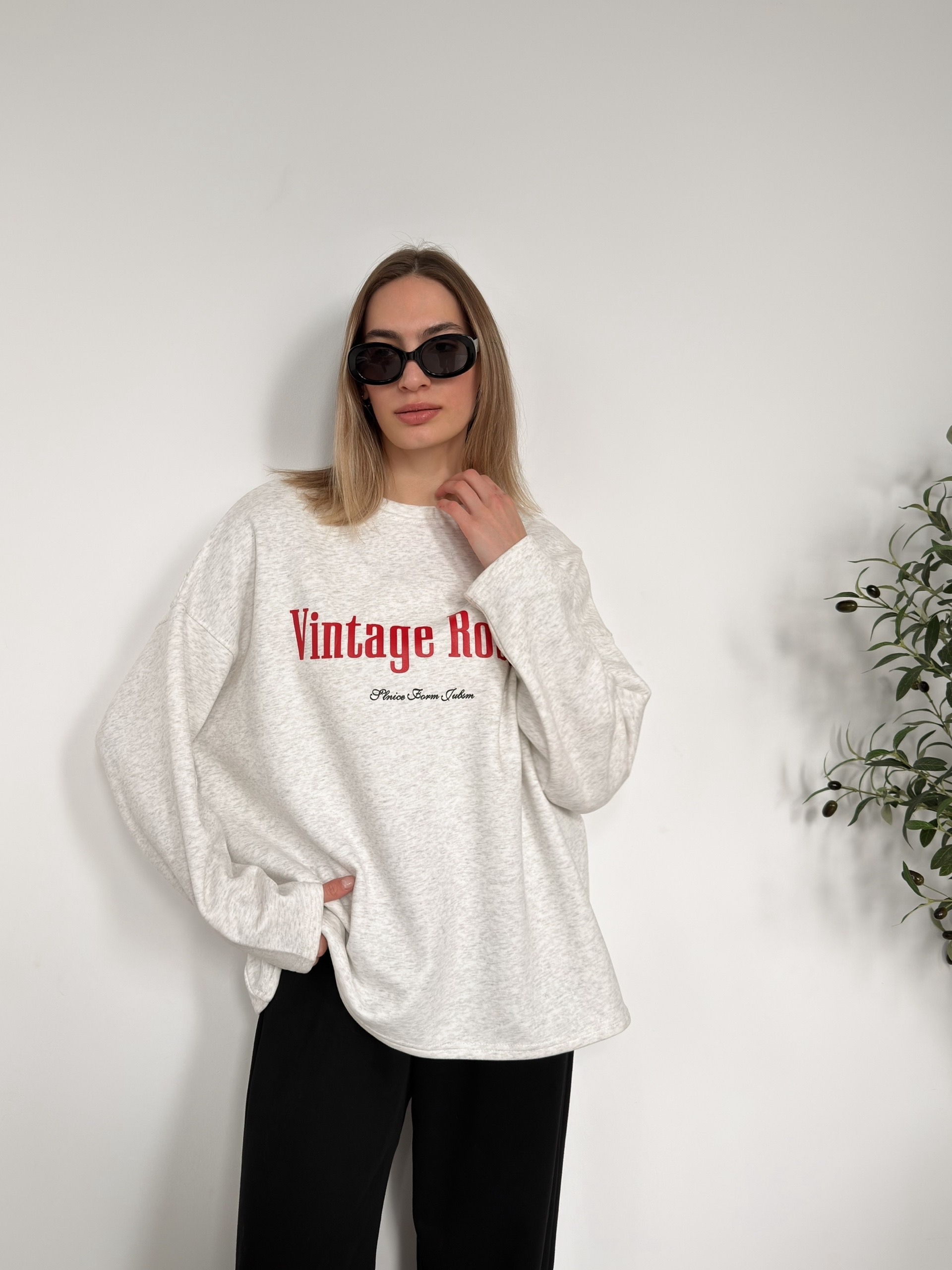 Свитшот W9510 Wintage Roses оверсайз флис