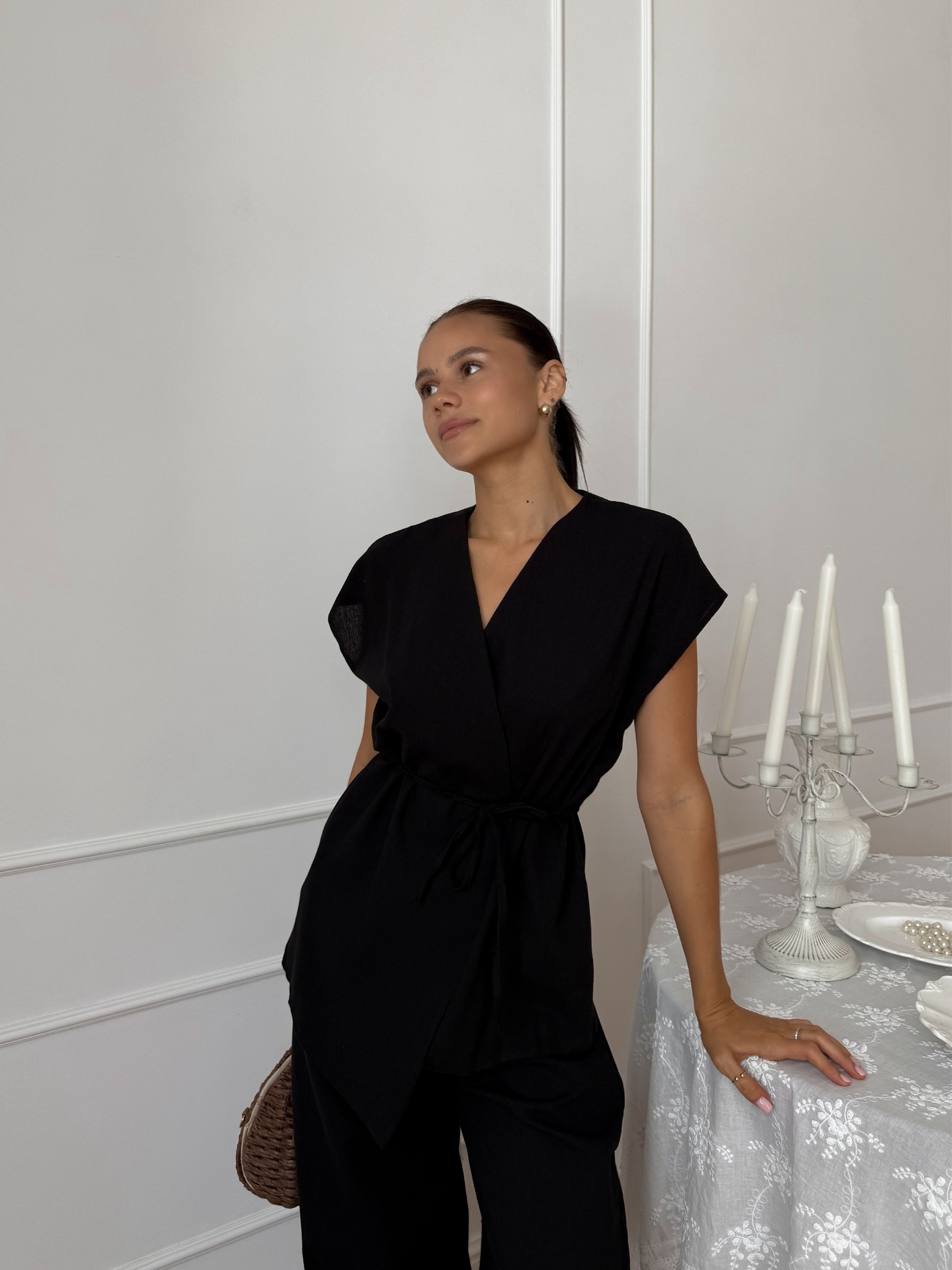 Костюм One collection жилет на поясе+брюки лен